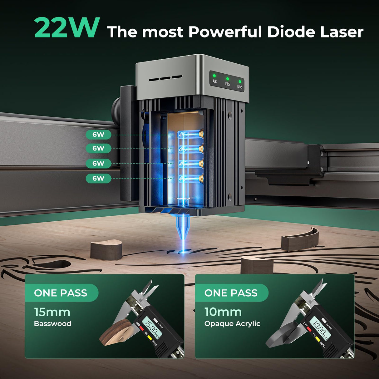 22W Laser Engraver 4-in-1 Rotary Roller Kit for Glass Tumbler Ring, Air Assit 120W Laser Cutter Laser Engraving Machine for Wood Metal Acrylic CNC CREALITY FALCON