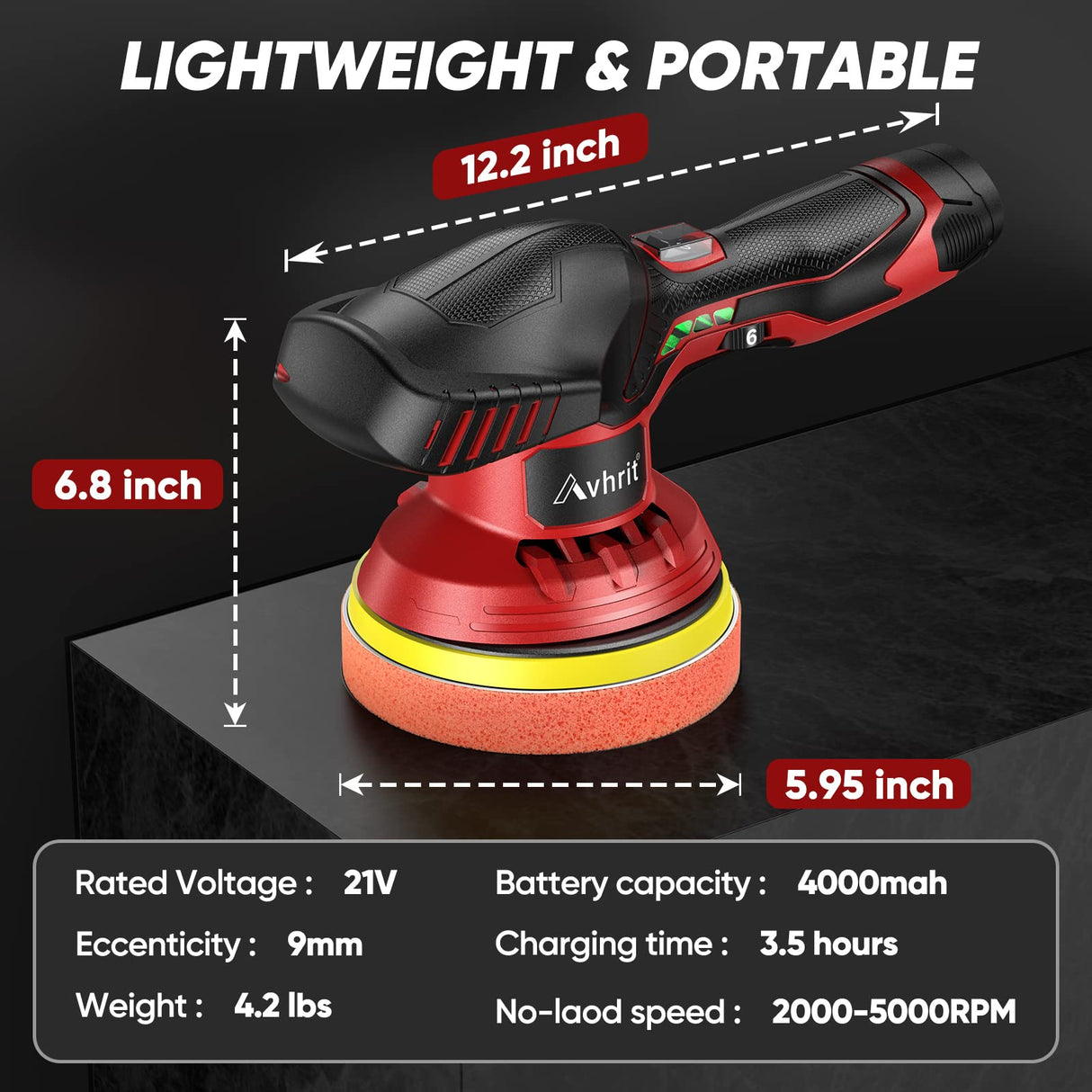 Avhrit Cordless Car Buffer Polisher kit w/ 2x2000mAh 12V Batteries, 6 Inch Car buffer Waxer Kit w/ 6 Variable Speed & Extra 26 PCS Attachments, Avhrit