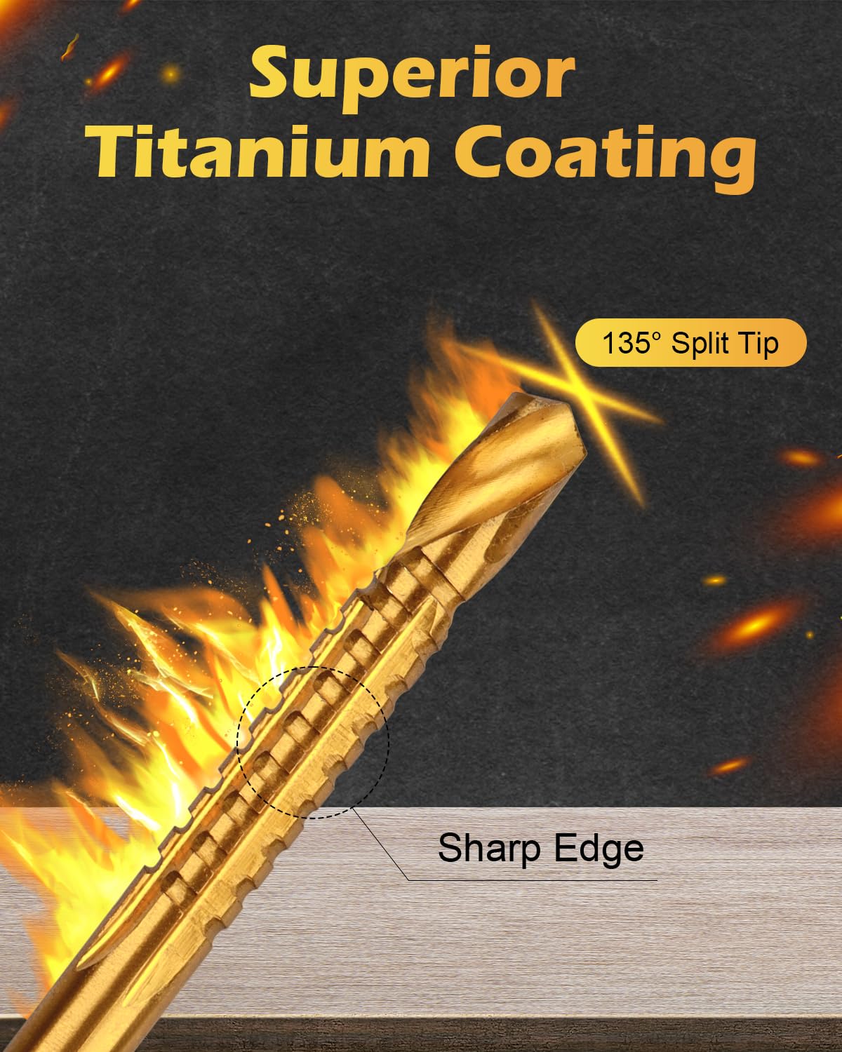 AOKLIT 6 Pack Titanium Coated HSS Twist Drill Bit, 3-8mm Hex Shank Serrated Cutting Drill Bit Woodworking Tools for Wood Metal Plastic Hole AOKLIT