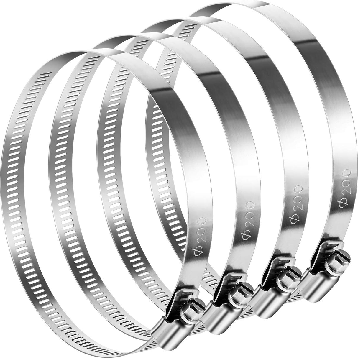 4 Pieces Adjustable 304 Stainless Steel Duct Clamps Hose Clamp (8 Inch) Boao