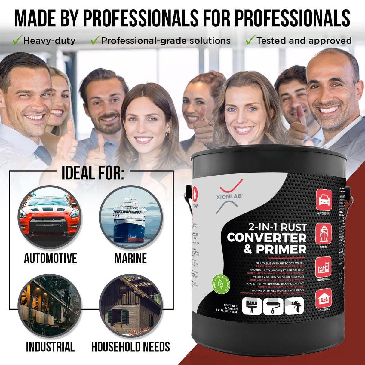 Xion Lab 2-in-1 Rust Converter & Metal Primer - Concentrate Covers Up to 4X More - Industrial Grade Water Based - UV Resistant Rust Reformer & Xion Lab