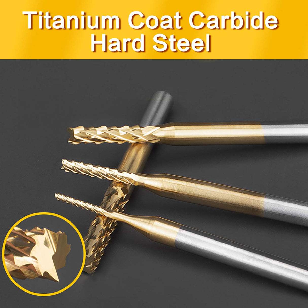 End Mill Sets, 10 Pieces Titanium Coat Carbide CNC Router Burrs End Milling Engraving Bits Drilling Hole Tool for PCB Circuit Board Plastic Fiber DKIBBITH