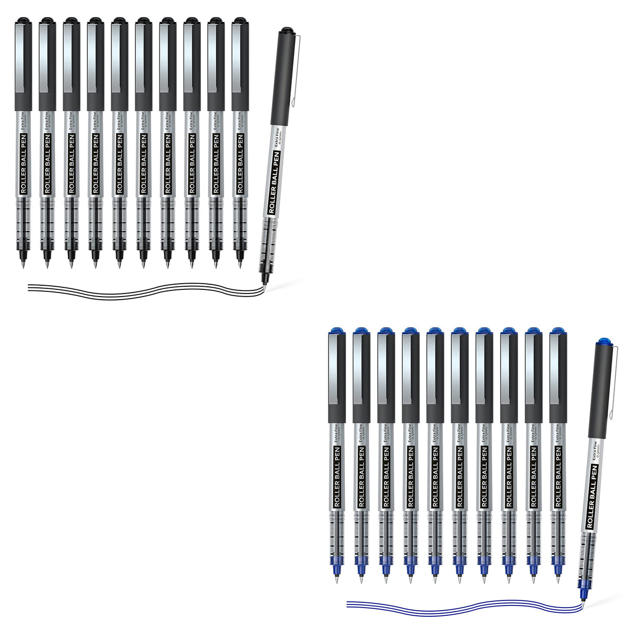 Shuttle Art School & Work Supplies Bundle, 20 Pack(10 black 10 blue) Liquid Ink Rollerball Pens, 0.5mm Extra Fine Point, Quick Drying for Writing Shuttle Art