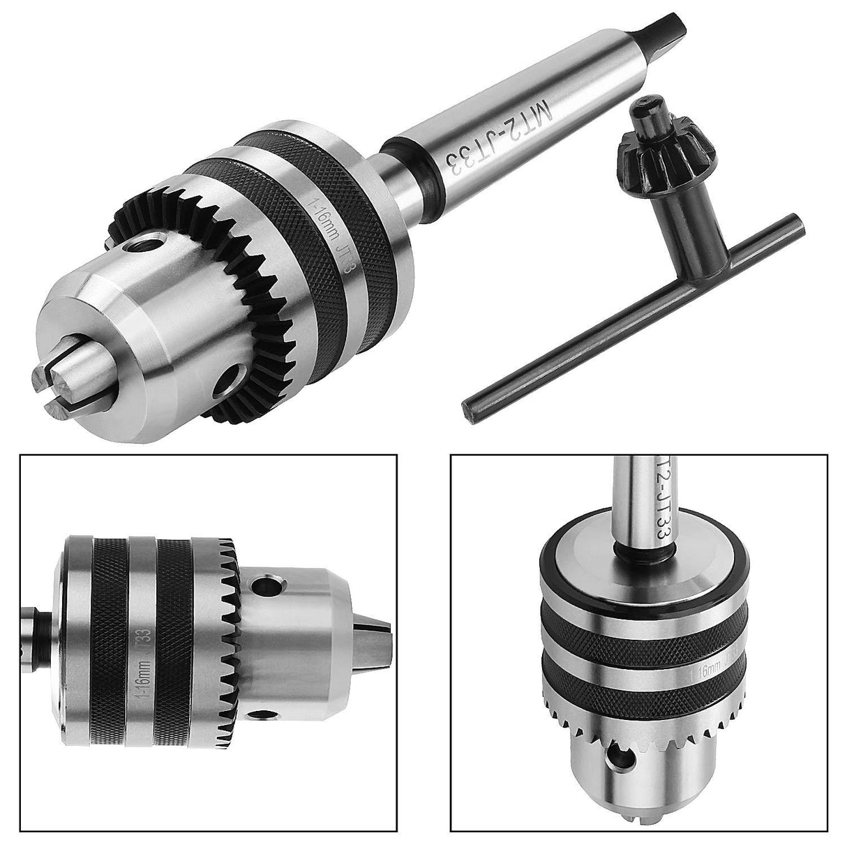 Acrux7 1/32"- 5/8" MT2 Drill Chuck for Lathe, JT33 Drill Chuck with Morse Taper 2 Arbor & Chuck Key Acrux7
