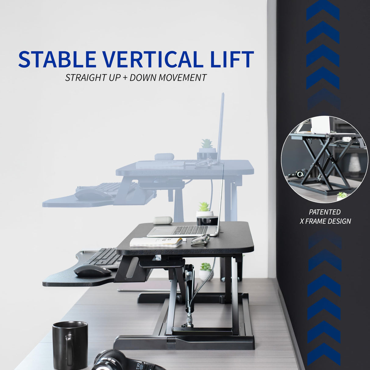 VIVO 32 inch Desk Converter, K Series, Height Adjustable Sit to Stand Riser, Dual Monitor and Laptop Workstation with Wide Keyboard Tray, Black, VIVO