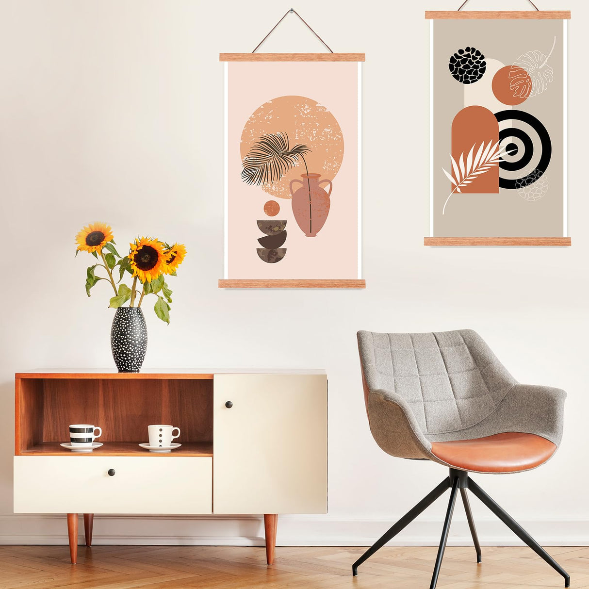 6 Pack Magnetic Poster Frame Hanger Light Wooden Frames Hanger for Posters Teak Wood Poster Hanging Kit for Walls Maps Prints Photos Pictures Canvas Kanayu