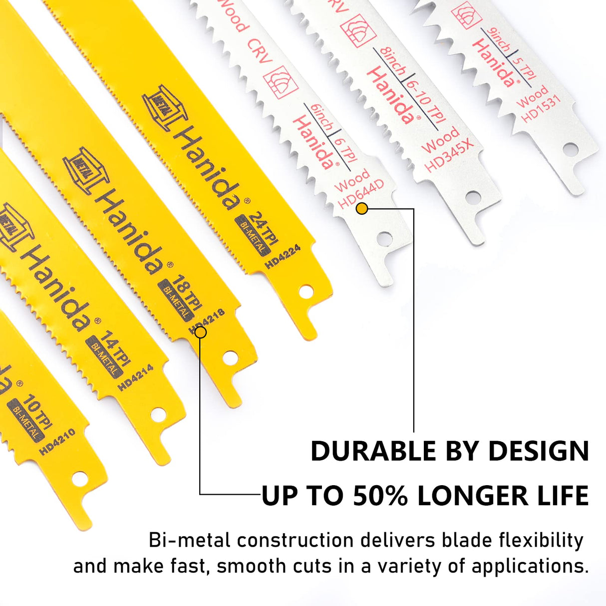 Hanida 12 Pack Reciprocating Saw Blades Metal, Wood Pruning Saw Blades for Reciprocating/Sawzall Saws, BI-M42 Sawzall Blades for Metal & Wood Hanida