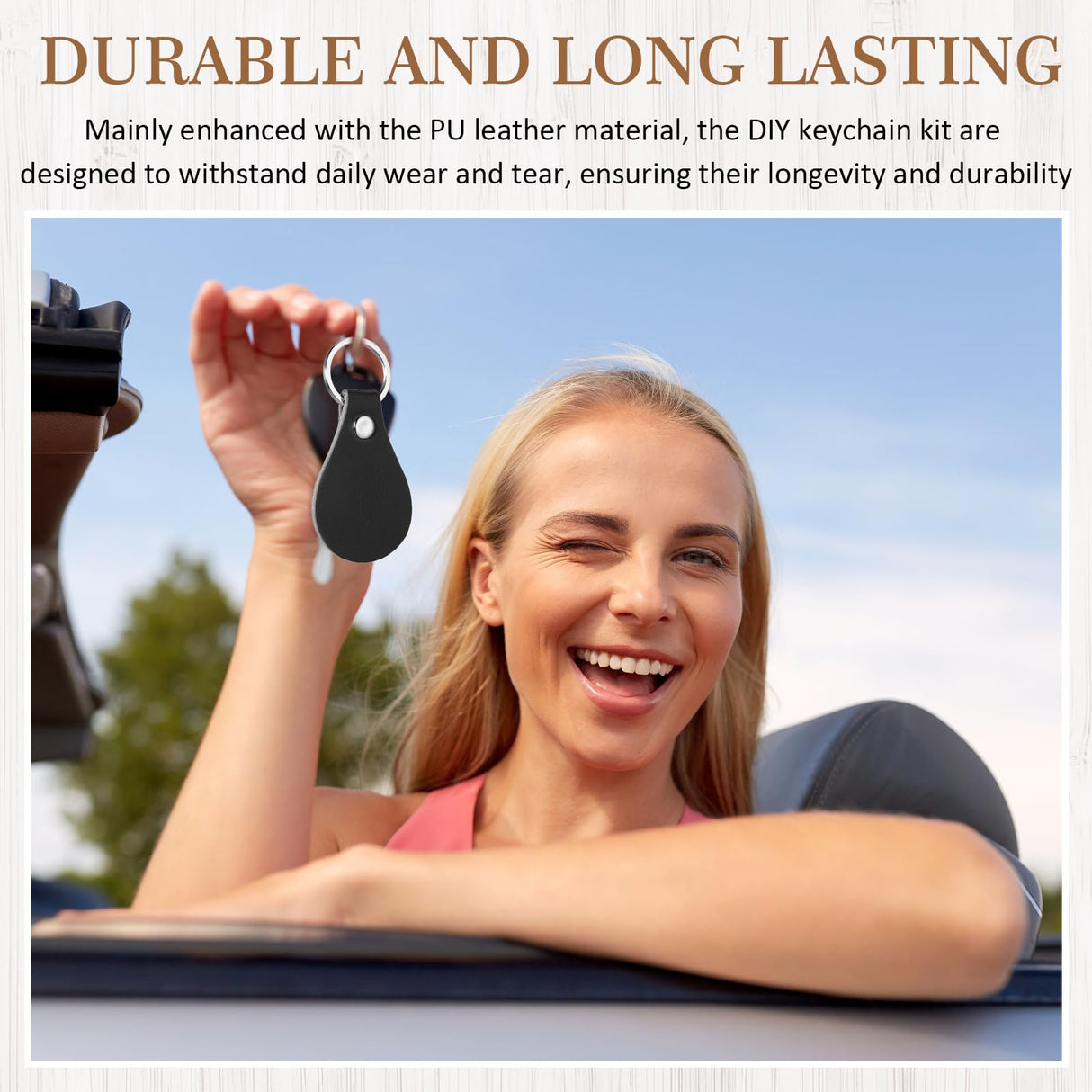 Geetery 100 Pcs PU Leather Key Fob Kit Blanks Key Fob Bulk with Rivets Key Rings DIY for Laser Engraving(Black) Geetery