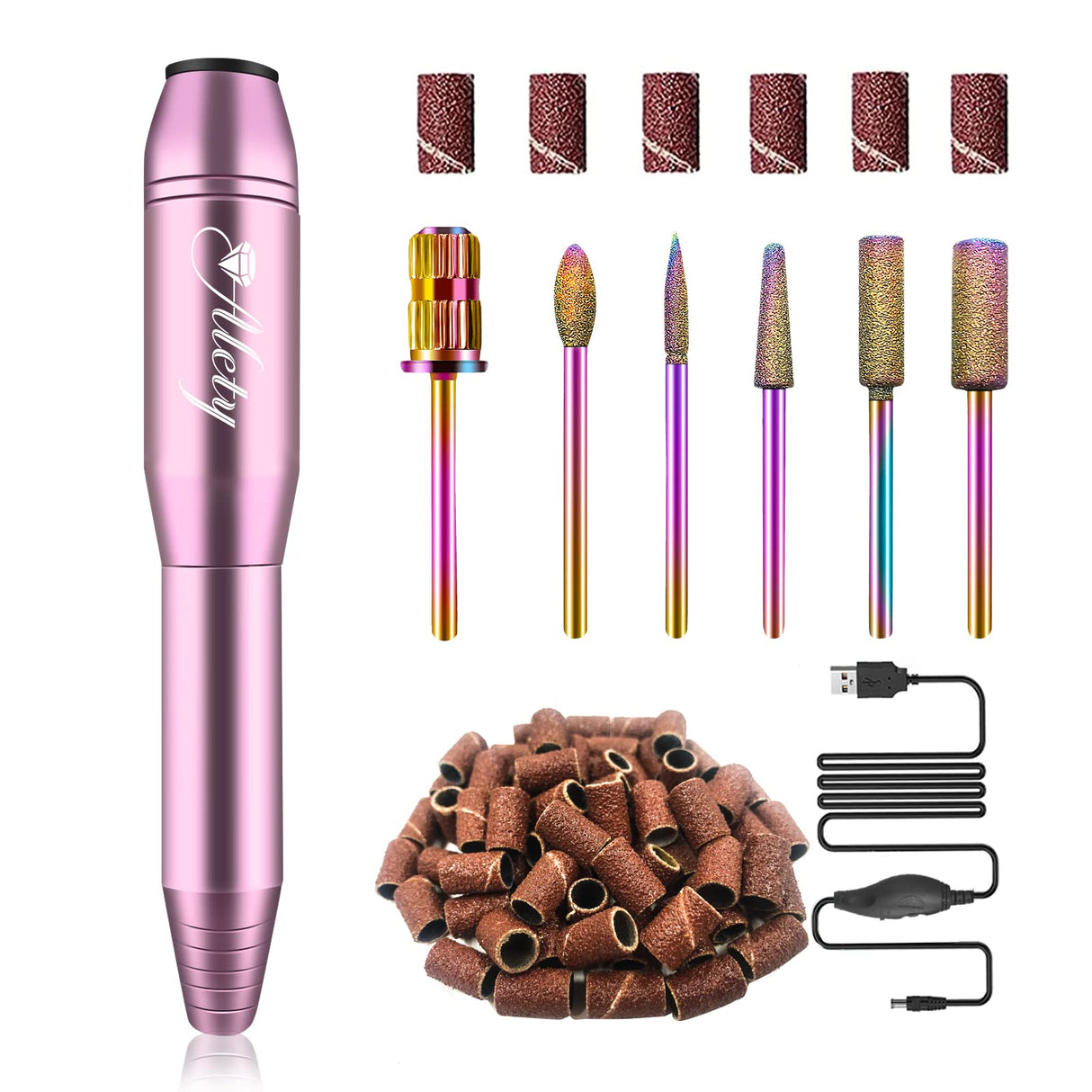 Alety Electric Nail Drill Kit, Portable Electric Nail File for Acrylic Gel Nails, Professional Nail Drill Machine Efile Manicure Pedicure Tools with Alety