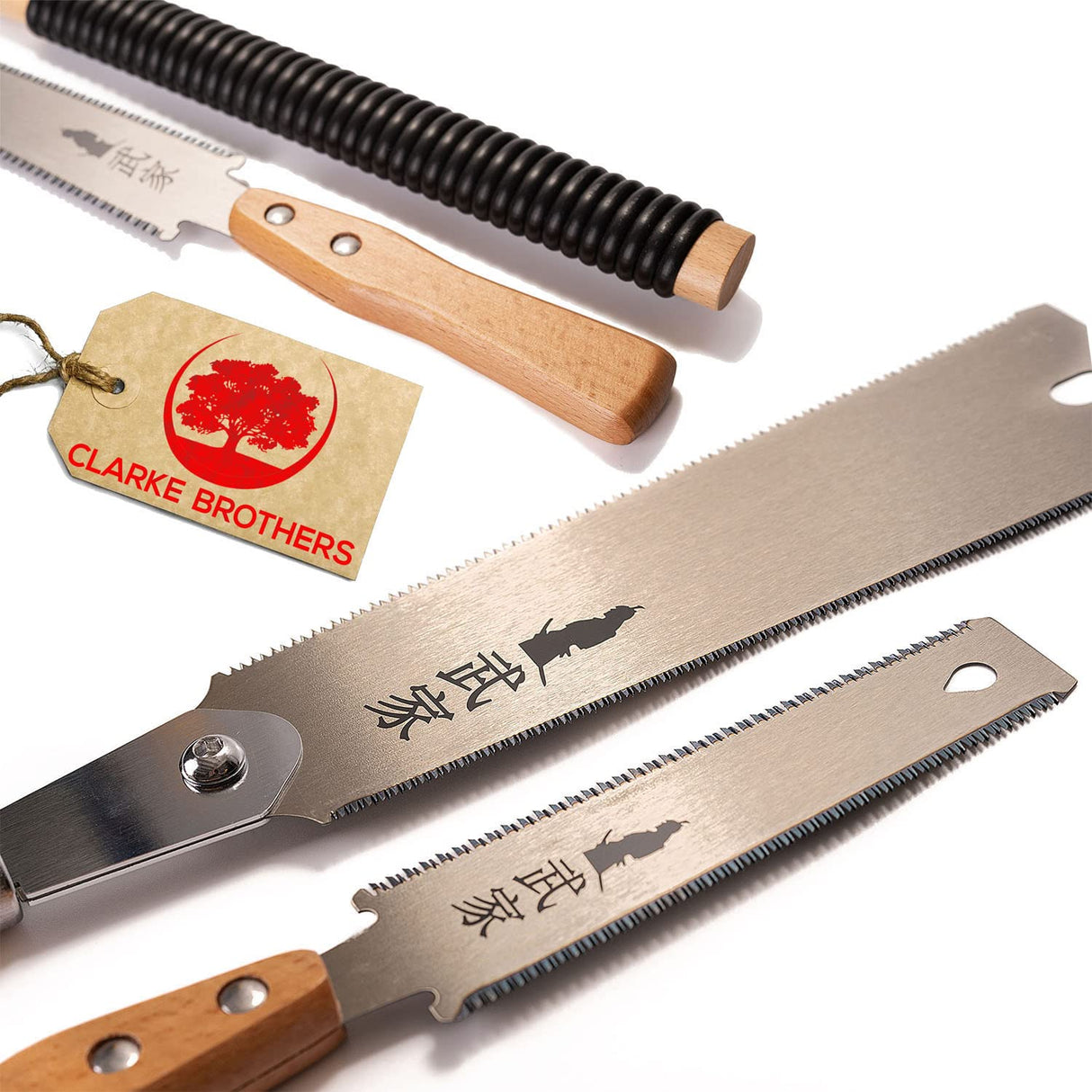Set of 2 - Ryoba Japanese Pull Saw 9.5 Inch and Flush Cut Saw 6 Inch – Woodworking Tools Ryoba Table Saw – Steel Blades and Wood Handles, Handsaw 2 Clarke Brothers