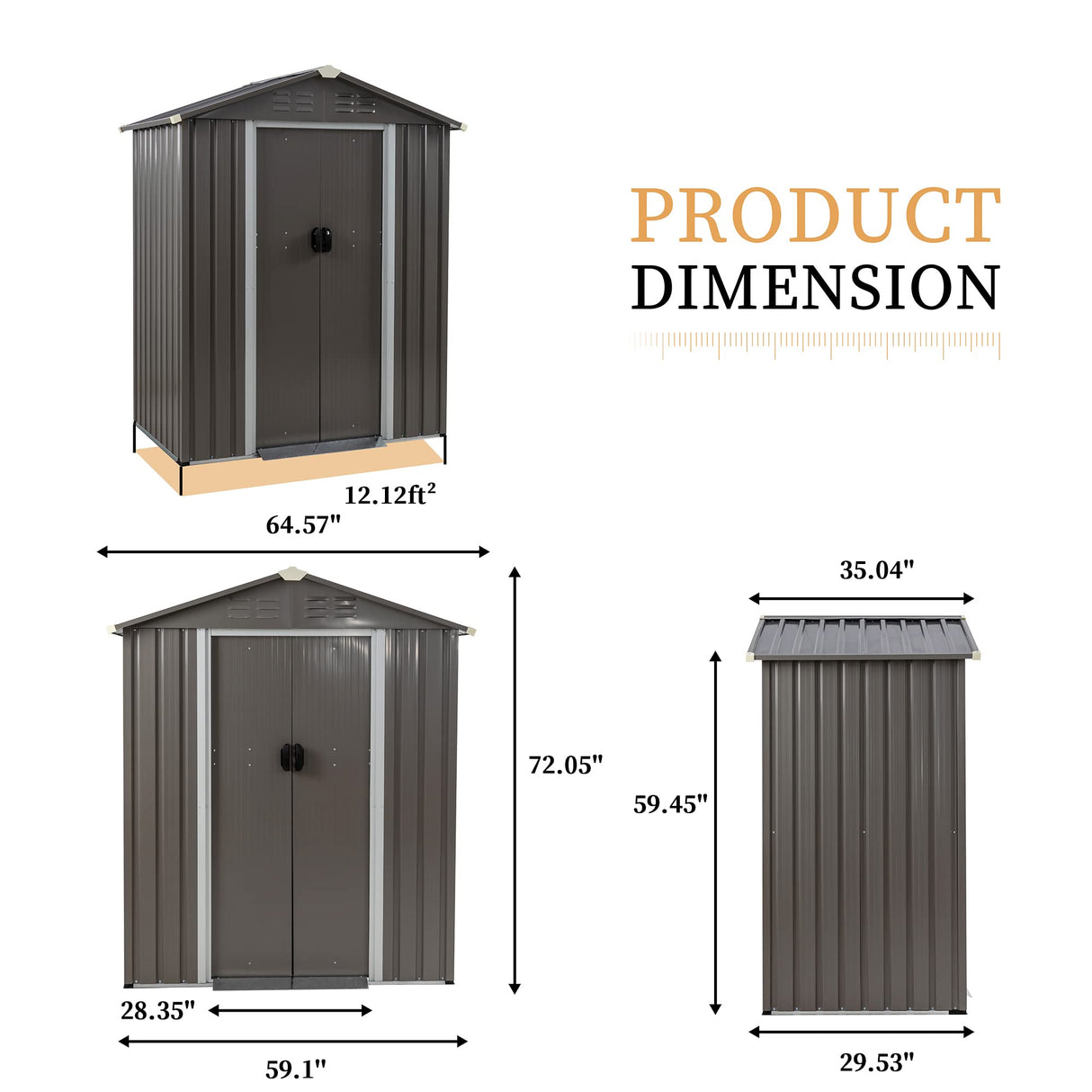 Vongrasig 5 x 3 x 6 FT Outdoor Storage Shed Clearance with Lockable Door Metal Garden Shed Steel Anti-Corrosion Storage House Waterproof Tool Shed Vongrasig