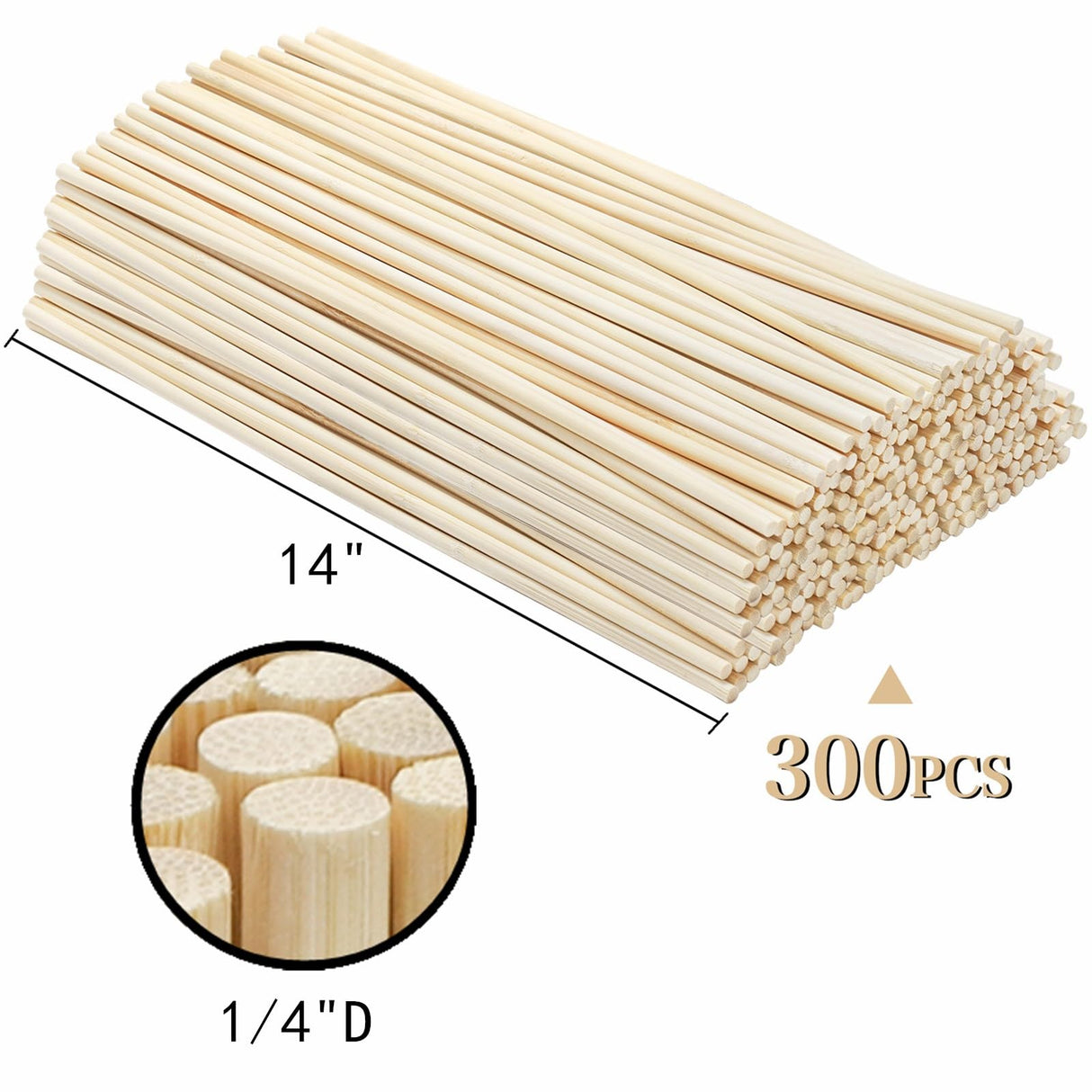 Cididu 300 Pcs Wooden Dowel Rods, 1/4 x 14 Inch Round Wooden Sticks Craft Sticks, Unfinished Natural Bamboo Sticks for Crafts Arts and DIYers Cididu