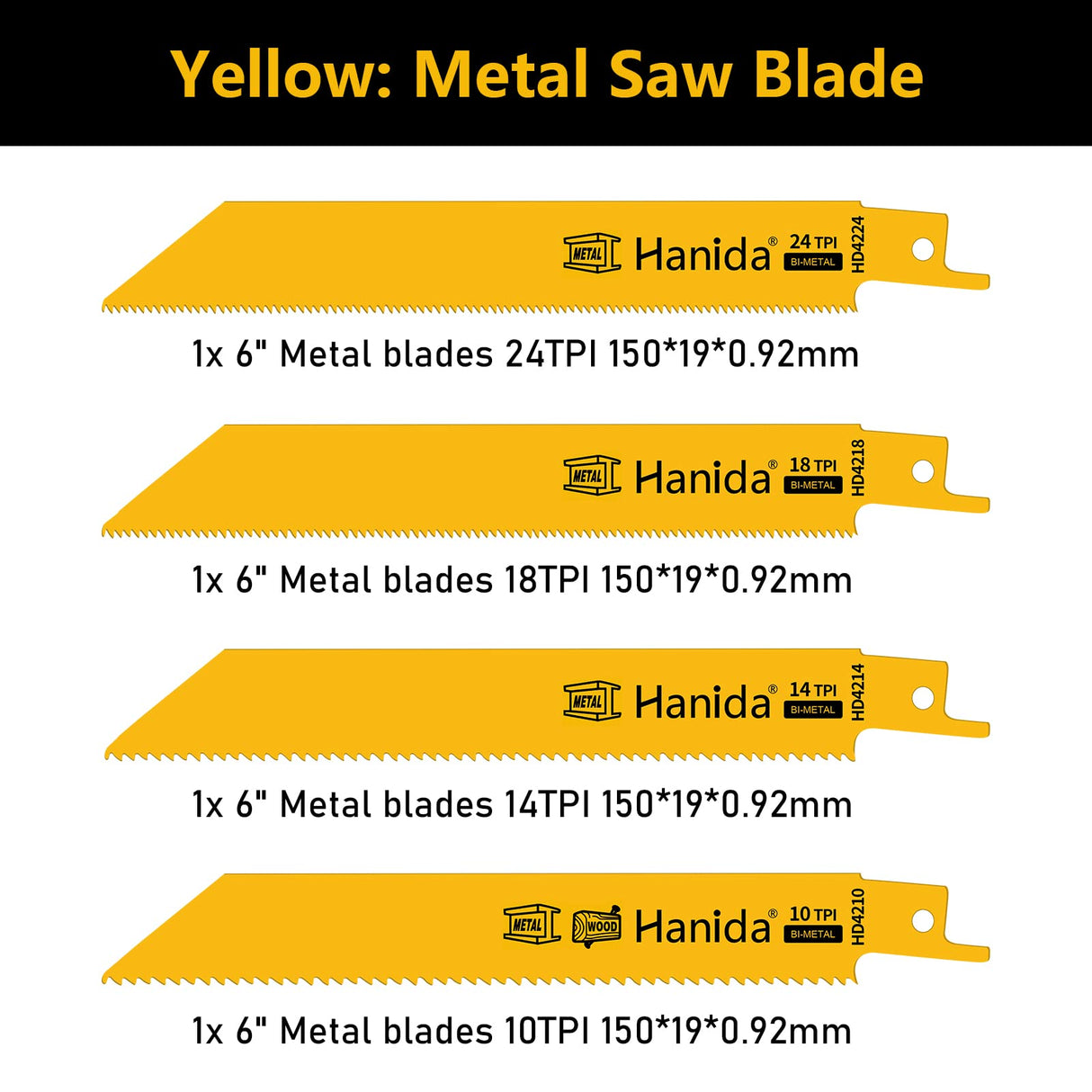 Hanida 12 Pack Reciprocating Saw Blades Metal, Wood Pruning Saw Blades for Reciprocating/Sawzall Saws, BI-M42 Sawzall Blades for Metal & Wood Hanida