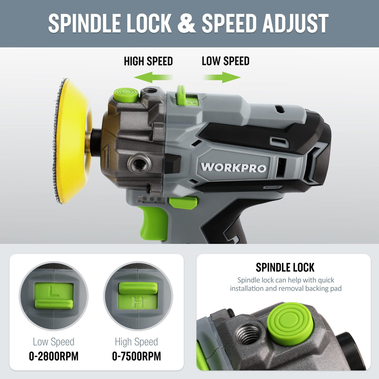 WORKPRO 12V Cordless Polisher, 3" Mini Car Detailing Buffer & Sander Machine Kit with 2 Li-Ion Batteries, Variable Speed Trigger for Auto/DIY WORKPRO