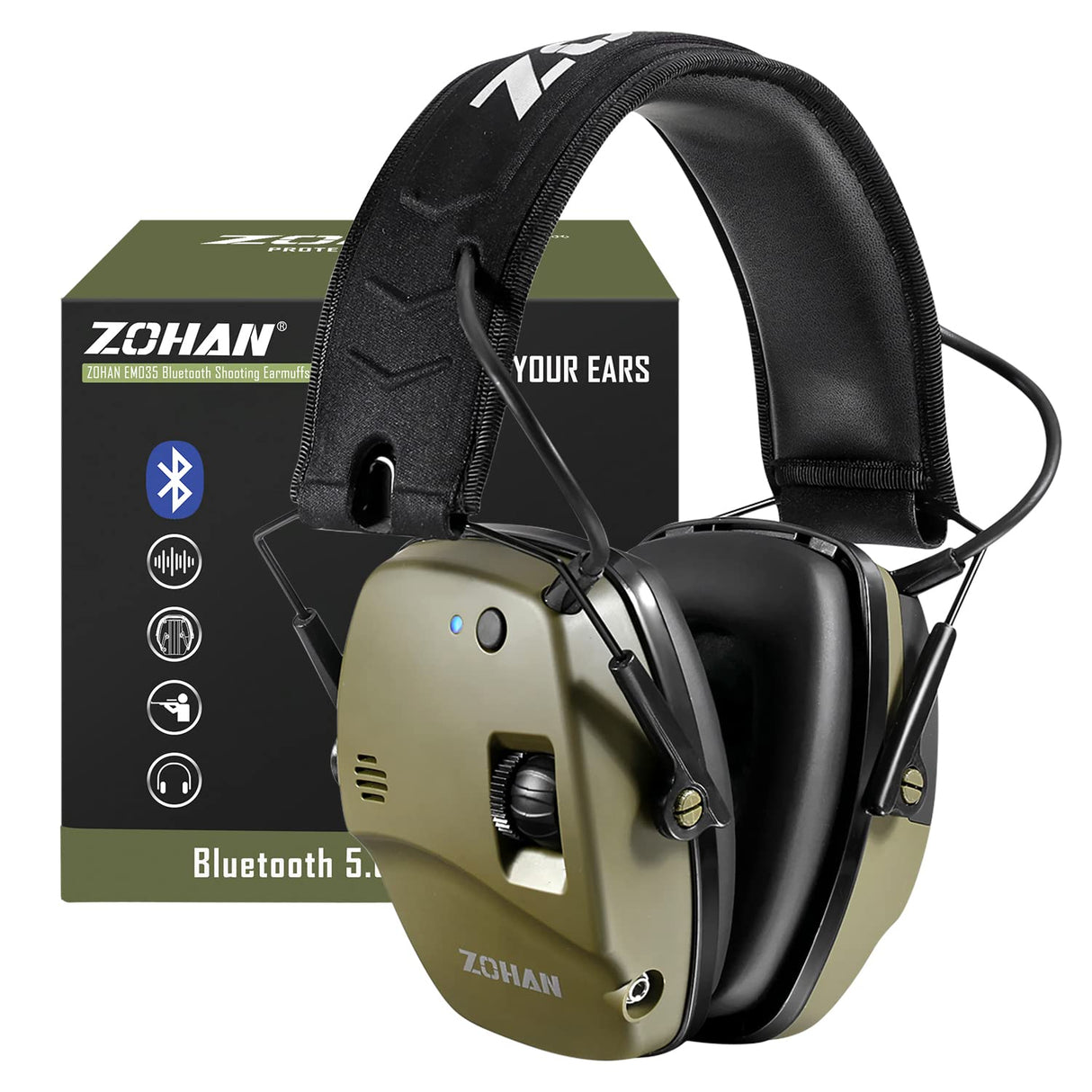 ZOHAN 035 Bluetooth 5.0 Shooting Ear Protection Earmuff, Active Noise Canceling, Hearing Protection with Sound Amplification ZOHAN