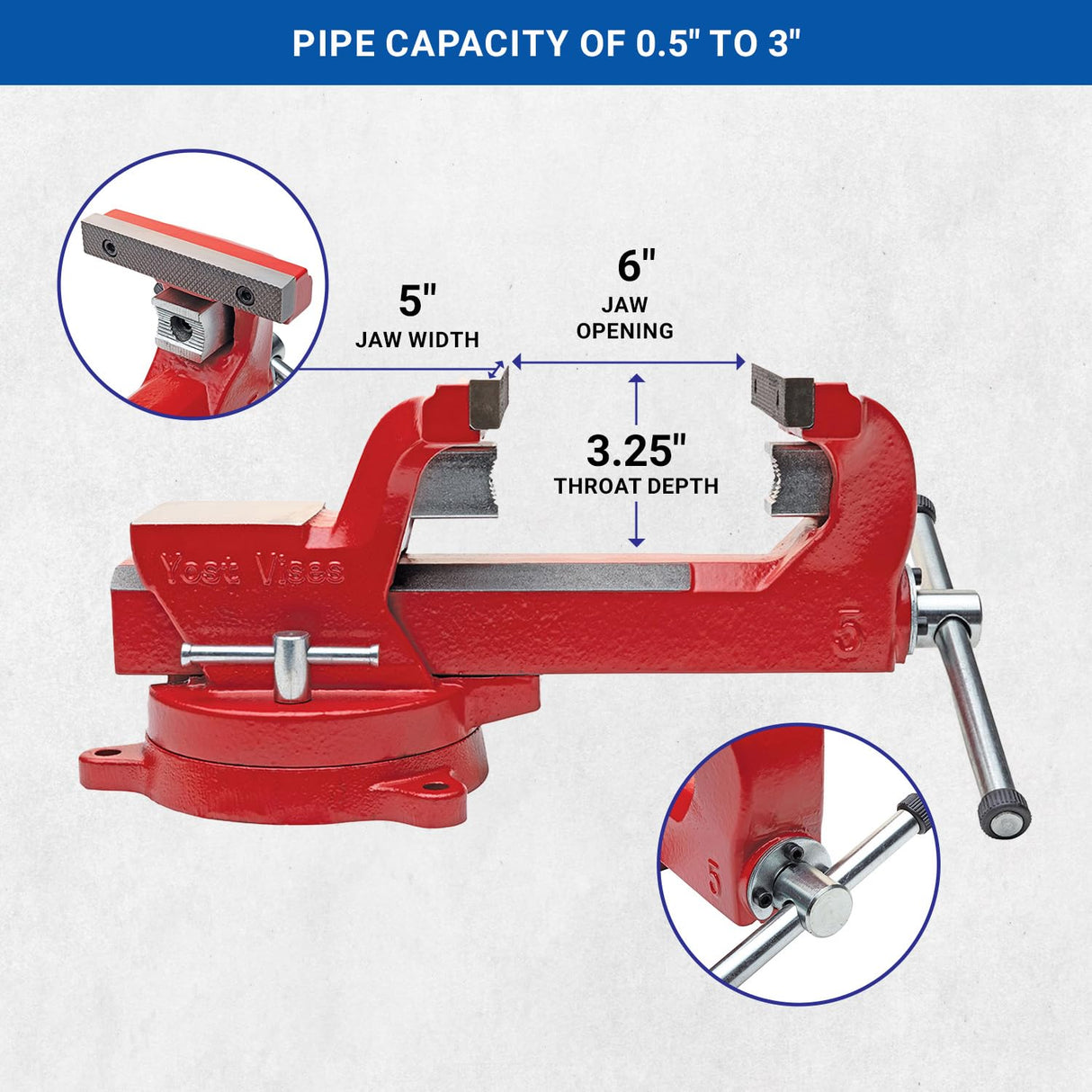 Yost Vises ADI-5 Heavy Duty Vise | 130,000 PSI Tensile Strength Austempered Ductile Iron Bench Vise | 5.5 Inch Jaw Width with a 360 Degrees Yost Vises
