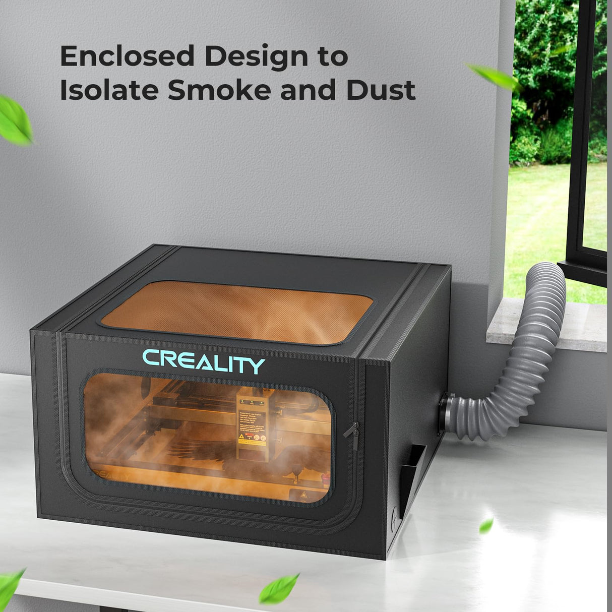 Creality Laser Engraver Enclosure 2.0 with Vent, Fireproof and Dustproof Laser Cutter Protective Cover 28.3x28.3x15.7in with Fan and Pipe, Fits for Creality