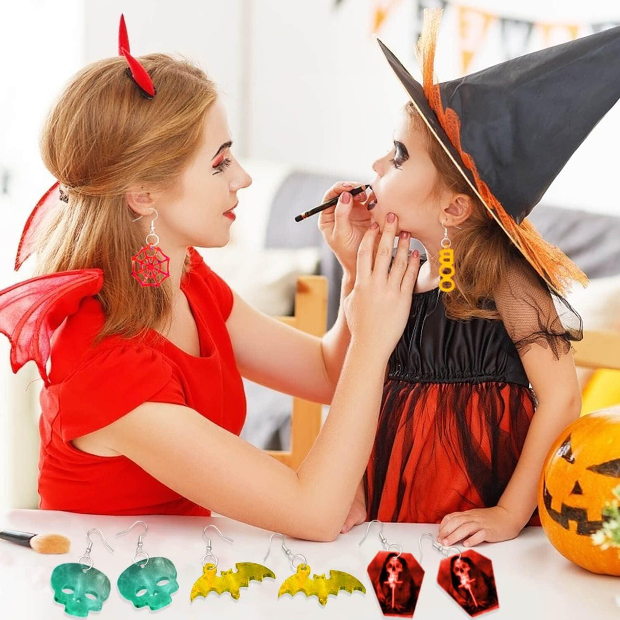 82 PCS Halloween Earring Resin Molds with Hole, 10 Pairs Halloween Silicone Molds with 40 Earring Hooks Skull Pumpkin Bat Spider Earring Epoxy Resin WoodArtSupply