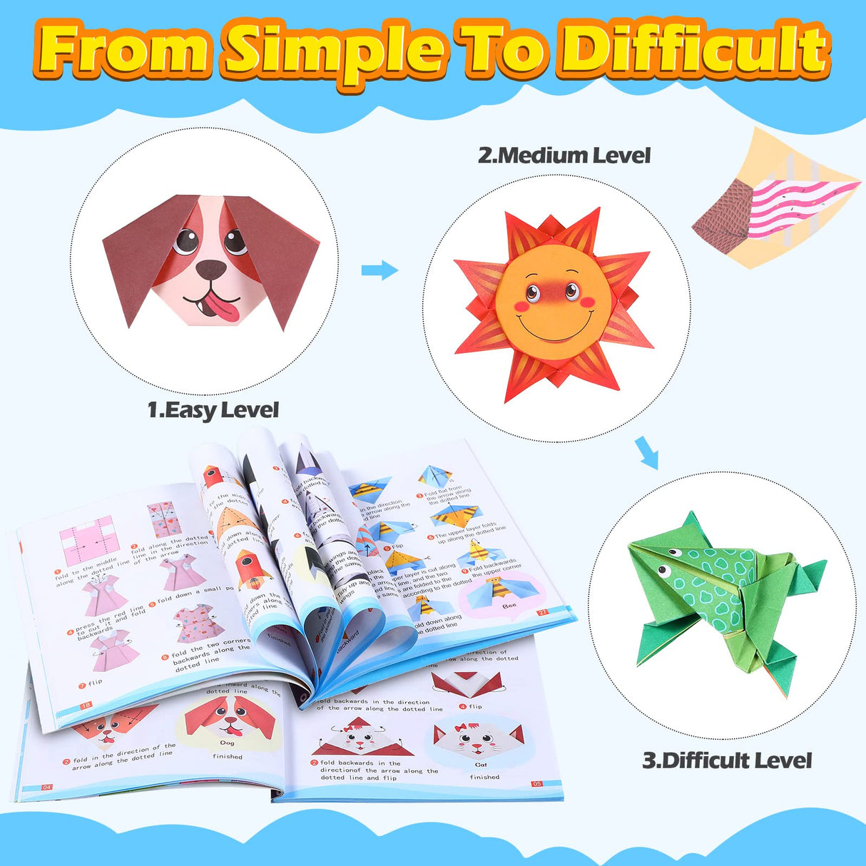 432 Sheets Origami Paper with Guiding Book, Origami Kit for Kids Ages 8-12, 54 Pattern Double Sided Folding Art Crafting Supplies for Adult Teen Thenshop