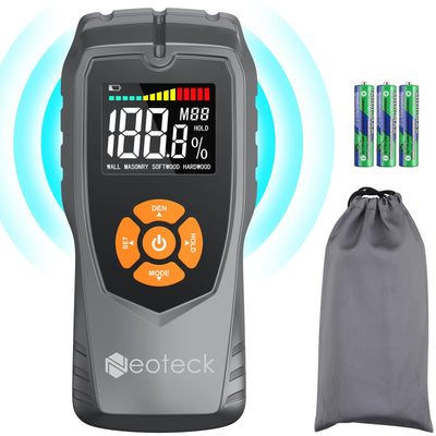 Neoteck Pinless Moisture Meter Non-Destructive Wood Moisture Meter Wood Moisture Detector with LCD Display Sound Alarm for Walls, Drywall, Wood,