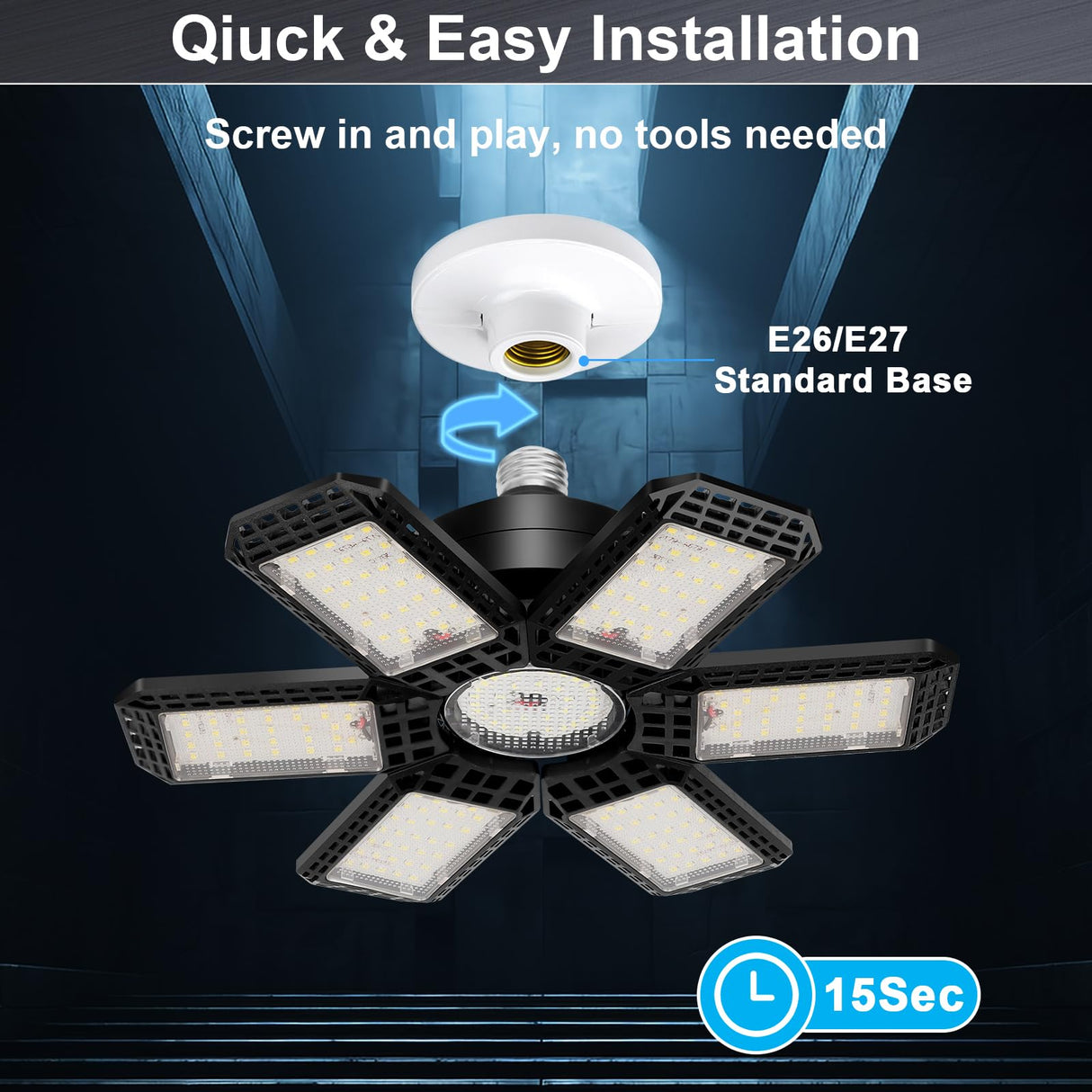 2 Pack LED Garage Light, 200W LED Shop Light, E26/E27 Garage Lights Super Bright Deformable LED Garage Ceiling Light with 6+1 Adjustable Panels XILLUMI CORE