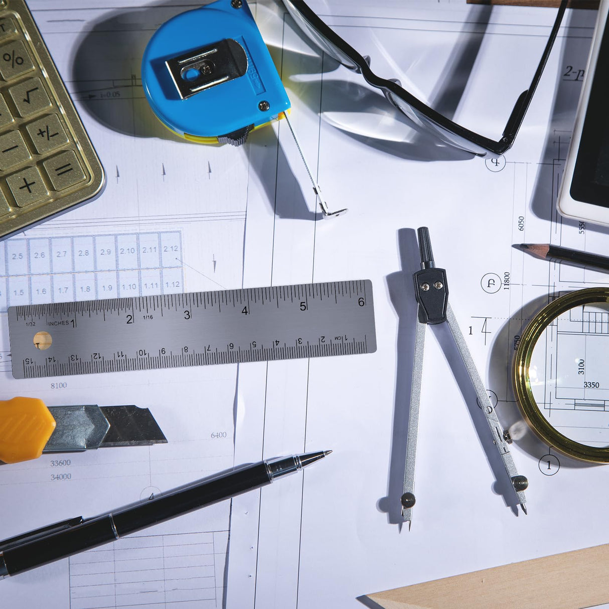 3 Pieces 6 Inch Metal Ruler Stainless Steel Rulers with Cork Backing Non Slip Straight Edge Ruler with Inch and Centimeters for School Office Drawing Mozeat Lens