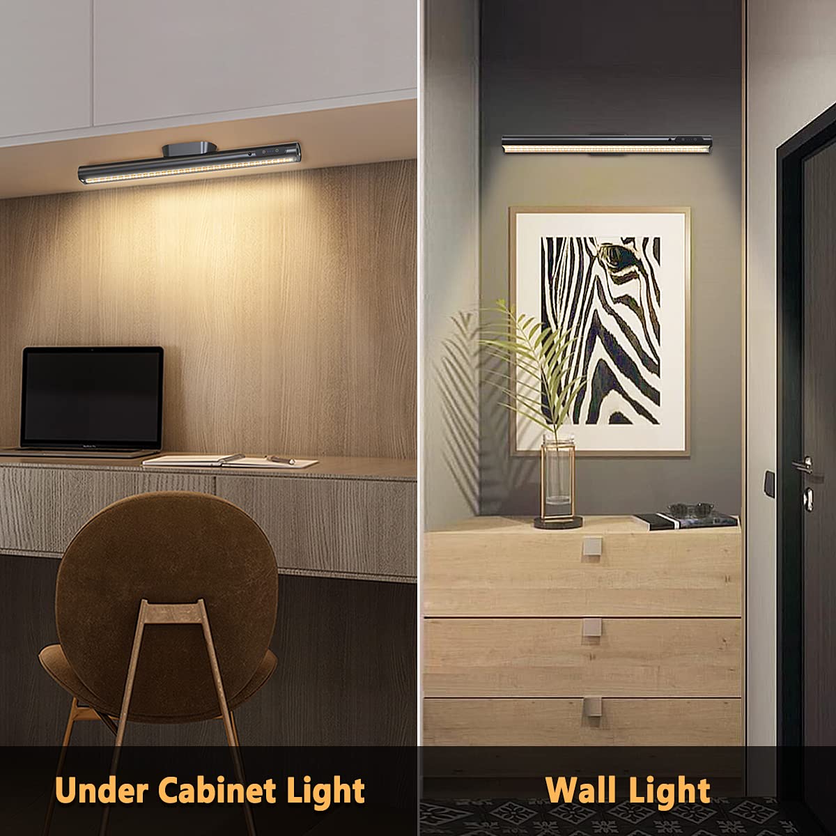 bravzurg Rechargeable Magnetic LED Light Bar with Remote, Under Cabinet Lighting Wireless, Battery Powered Operated Wall Strip Lights, Dimmable Desk bravzurg