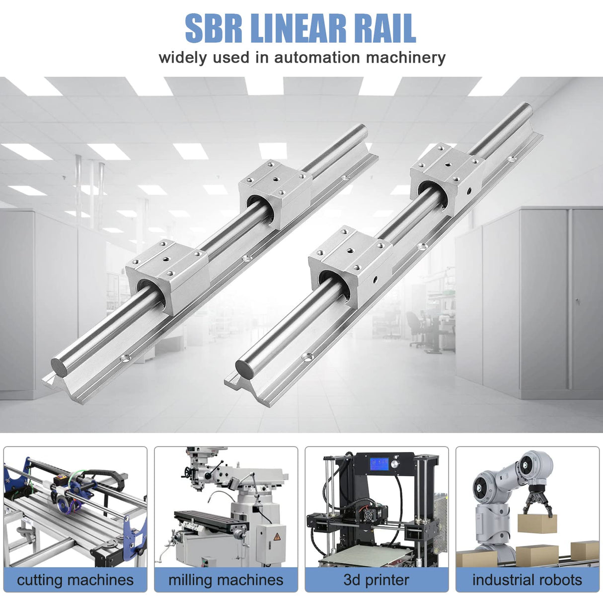 CNCMANS SBR20-2200mm Linear Rail Linear Rails and Bearings Kit 2Pcs SBR20 2200mm Long Fully Supported Shaft Guide with 4Pcs SBR20UU Linear Bearing CNCMANS