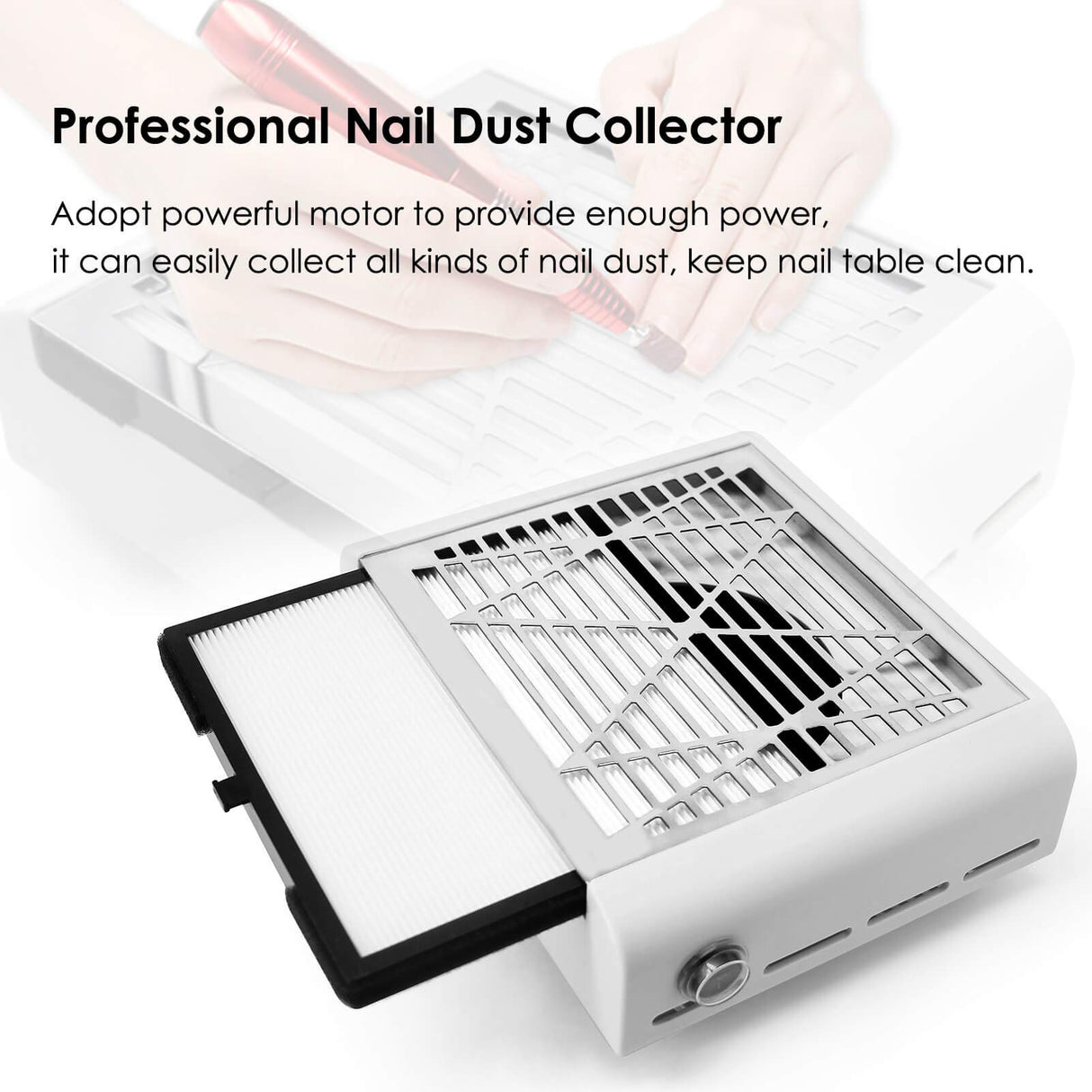 AONOLOVO Nail Dust Collector, Powerful Nail Vacuum Dust Collector Nail Tech Extractor Fan Manicure Tool for Acrylic Nails Removal, White AONOLOVO