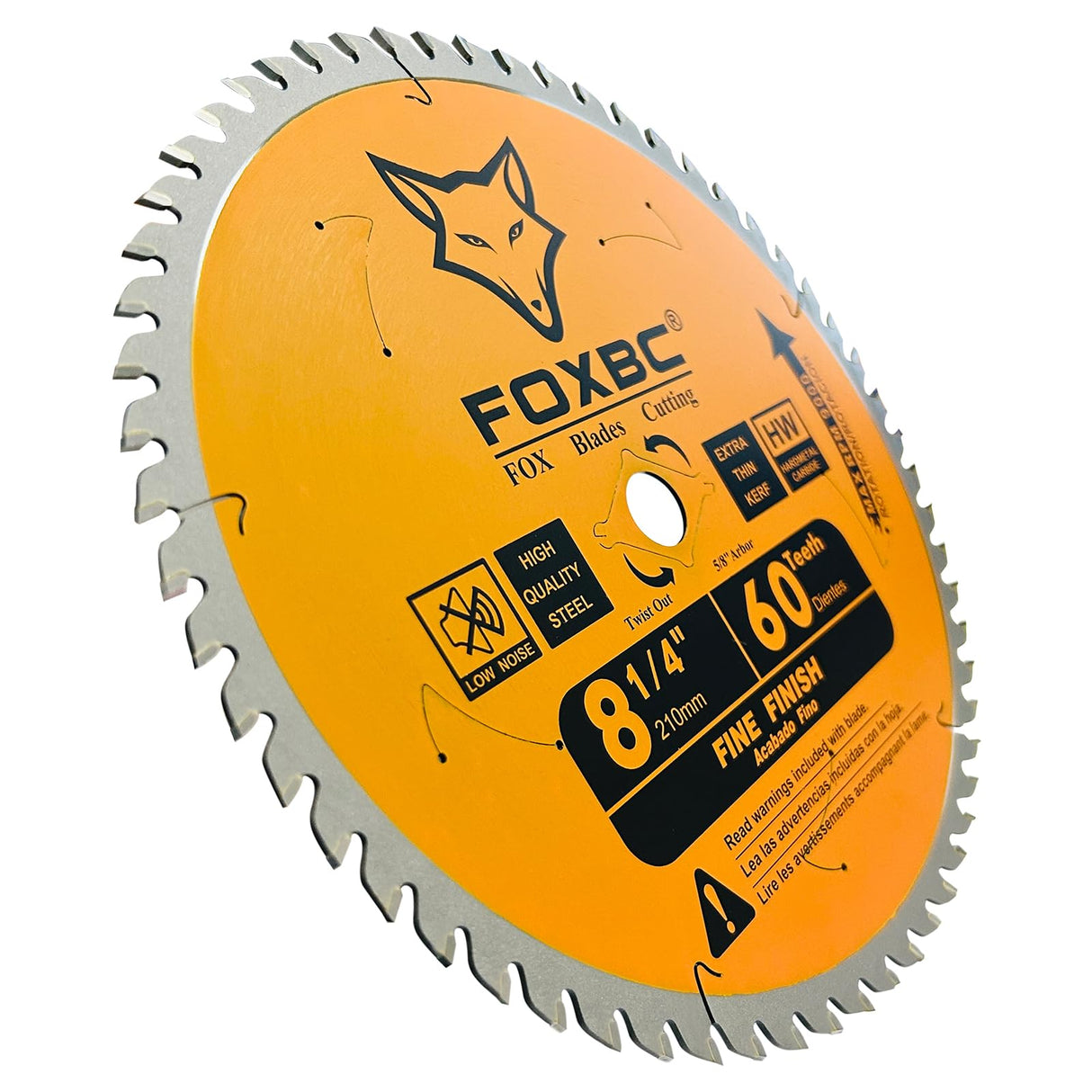 FOXBC 8-1/4 Inch Table Saw Blade 60 Tooth Fine Finish Wood Cutting with 5/8" Arbor, Diamond Knockout FOXBC