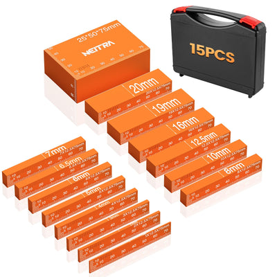 Neitra Metric Setup Blocks - 15 PCS Aluminum Height Precision Measuring Blocks Set for Table Saw, Router and Jig Saw with Storage Case, Orange
