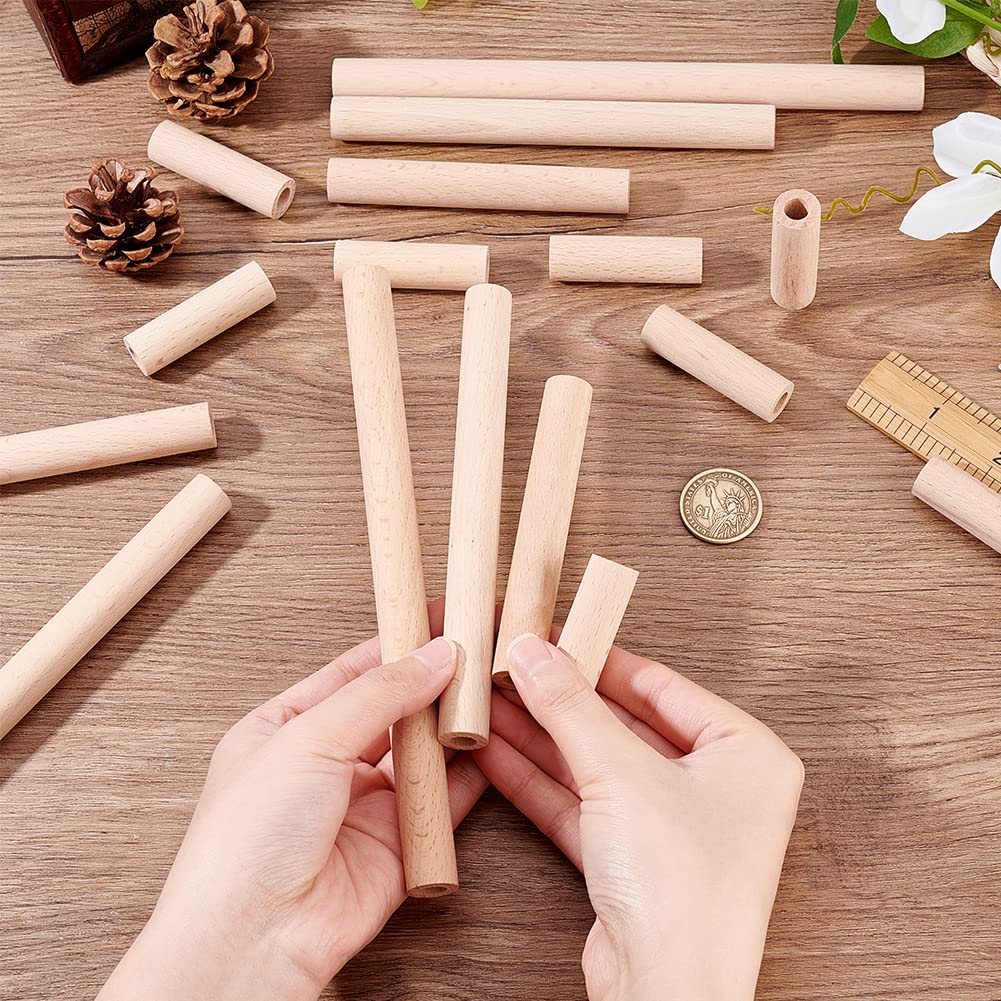 OLYCRAFT 12Pcs 7.9 Inch Hollow Wood Sticks & 38Pcs 2/3.9/5.9/7.9 Inch Round Wooden Dowel Rod with 8mm Hole Unfinished Beech Wood Rods Natural Wood OLYCRAFT