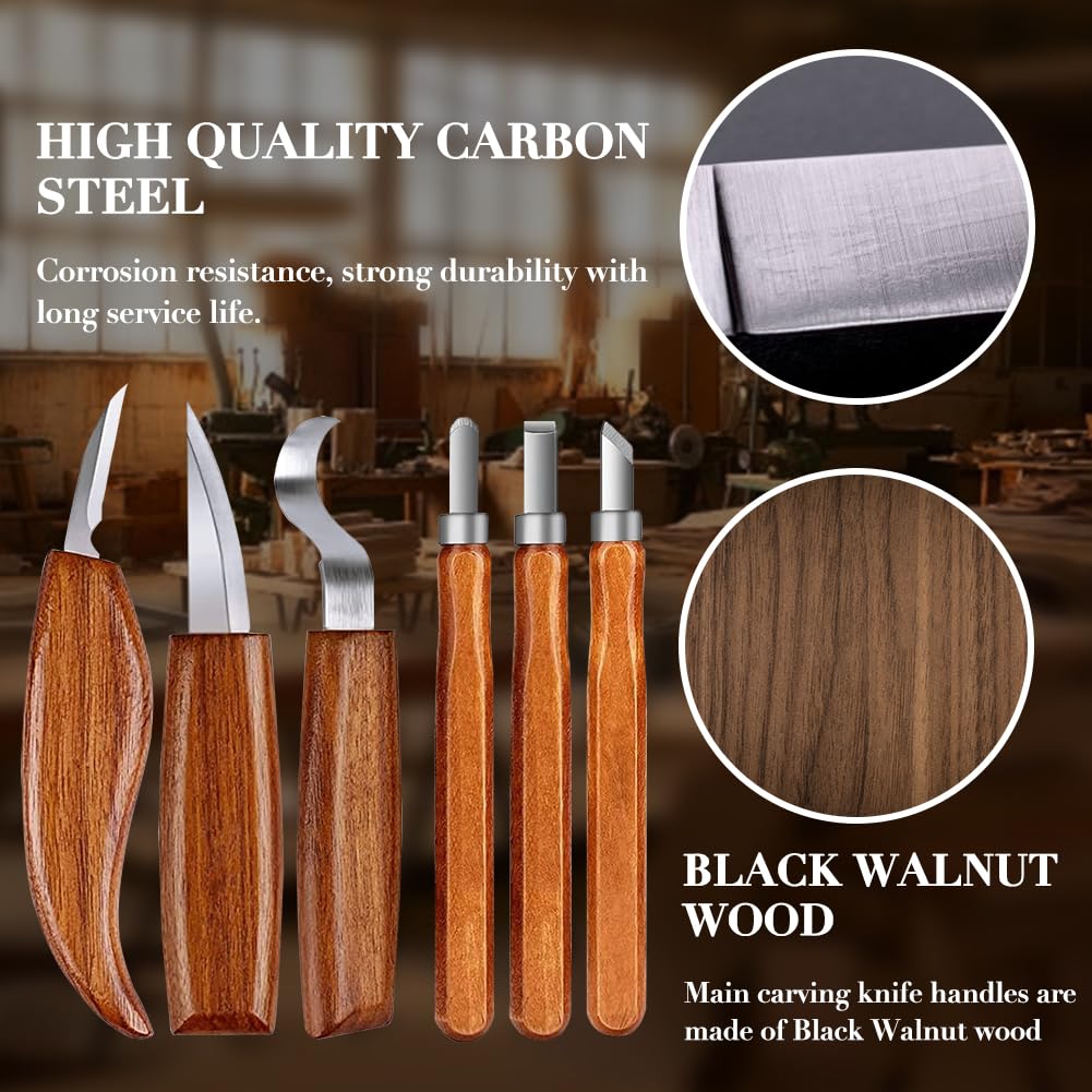 28-in-1Wood Carving Kit with Basswood Carving Blocks, Wood Carving Tools includes 3 Wood Carving Knives, 3 Detail Wood Carving Knife and 8 Wood gulrear