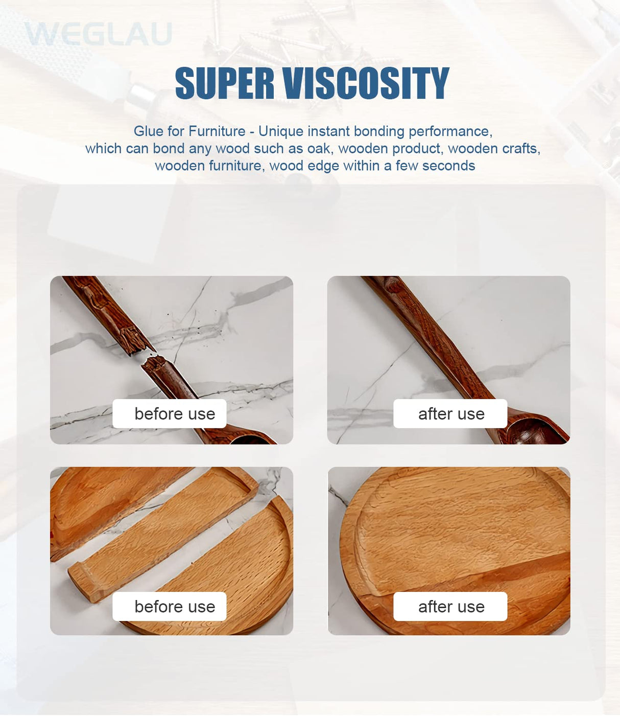 Weglau Wood Glue, Wood Adhesive,Instantly Strong Adhesive,Suitable for Wood, Oak, Wooden Craft, Wooden Product, Wood Edge,Paper, etc. - 20g Weglau