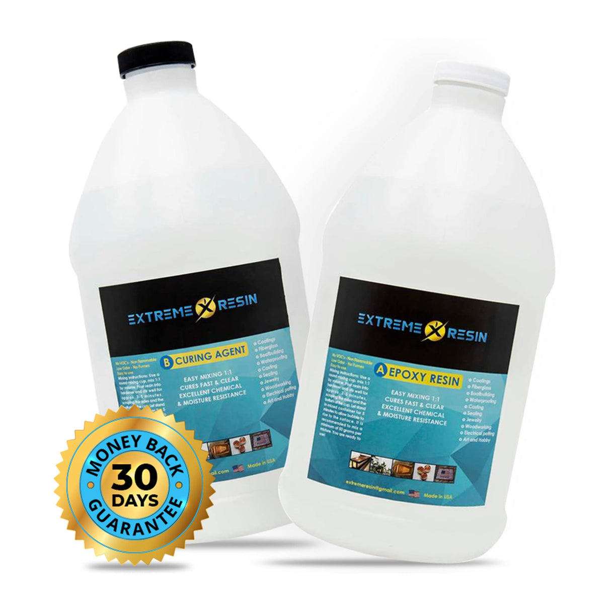 EXTREME RESIN Superior Clear Epoxy Resin Commercial Grade for General Use No VOC Self Leveling Non-Flammable 1 Gallon Kit 1:1 Extreme Resin