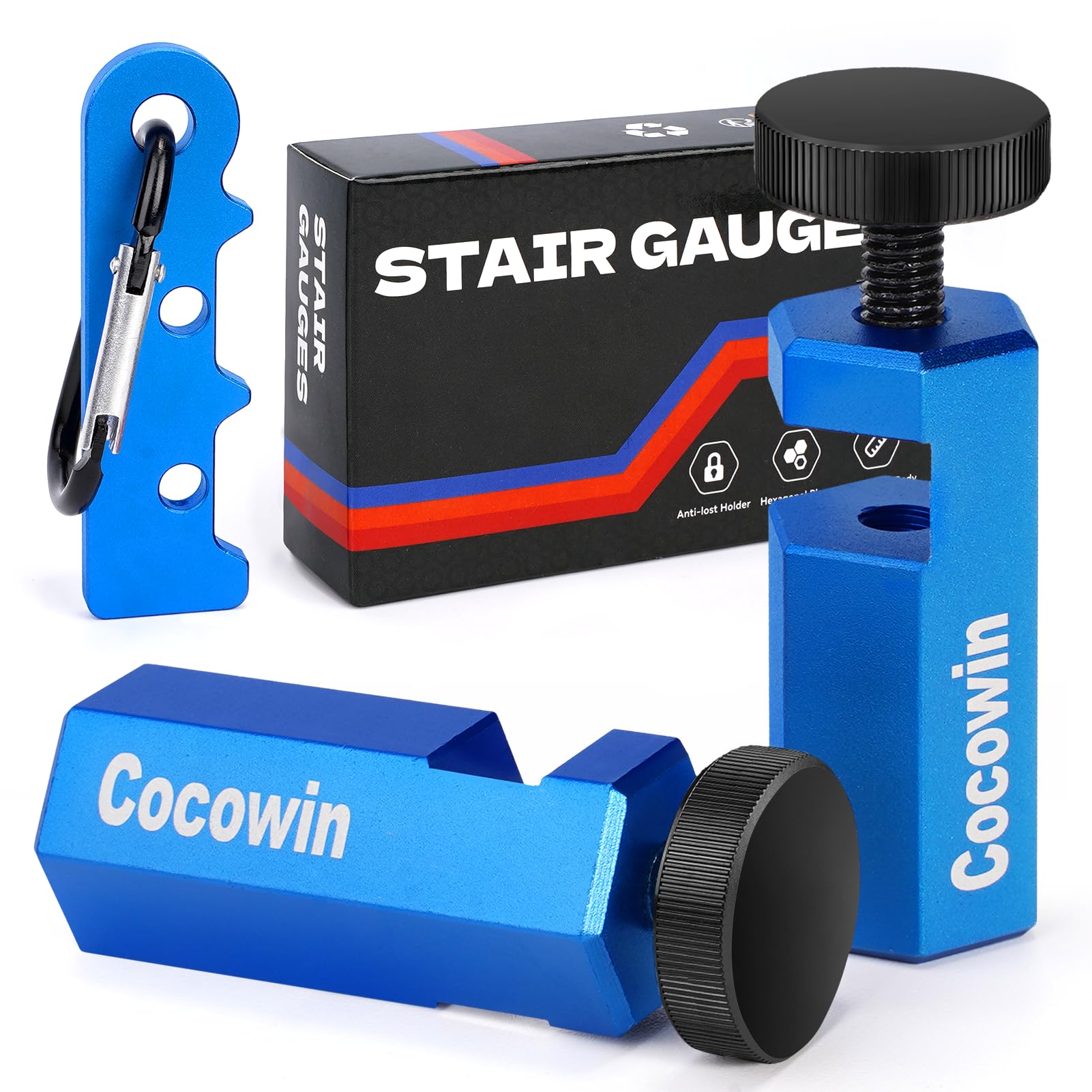 Volpeblu Tall Stair Gauges For Framing Square – CNC Aluminum Alloy, With Holder & Hook, For Speed Square & Circular Saw