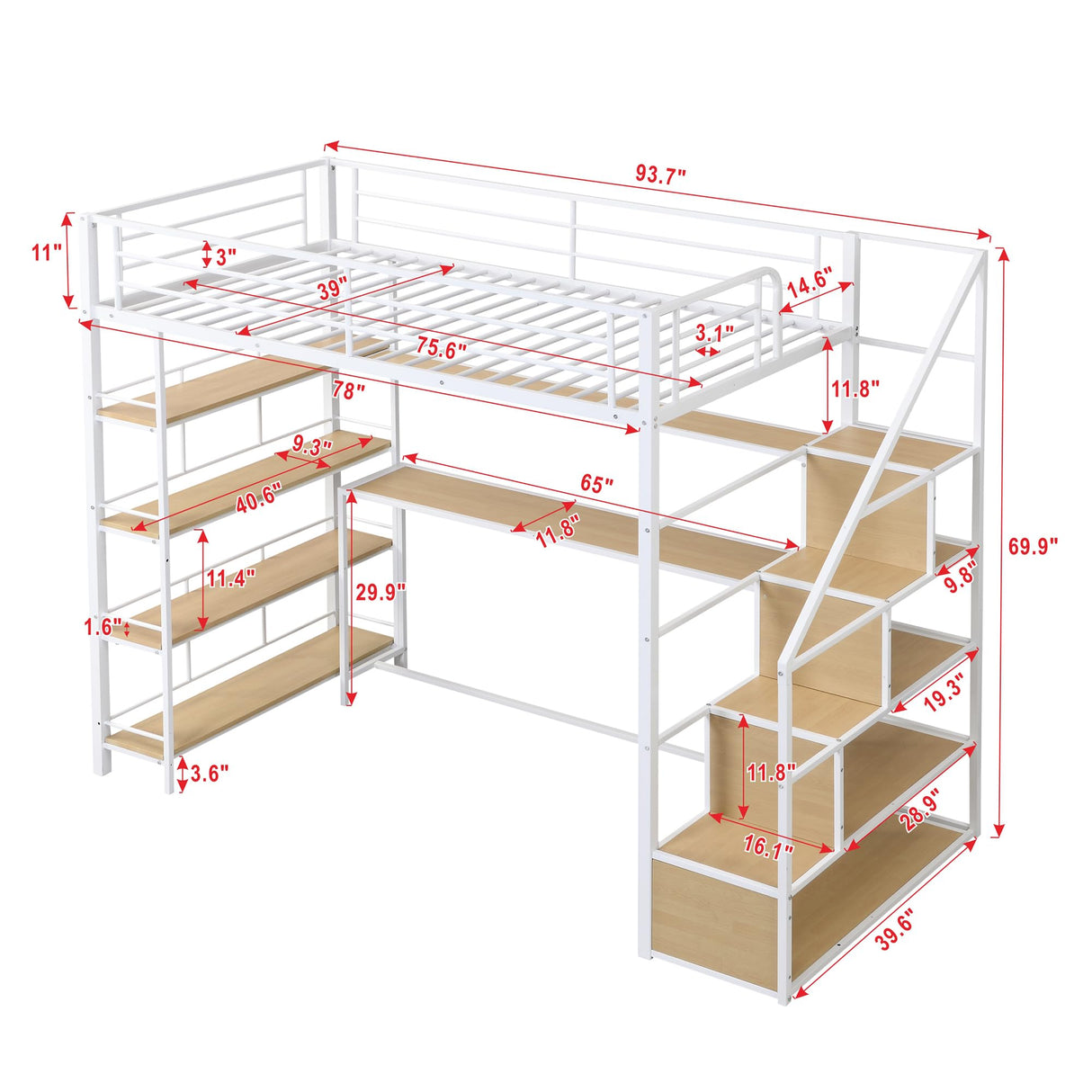 Bellemave Twin Loft Bed with Desk, Stairs, and Storage – Perfect Space-Saving Solution for Kids and Teens Bellemave