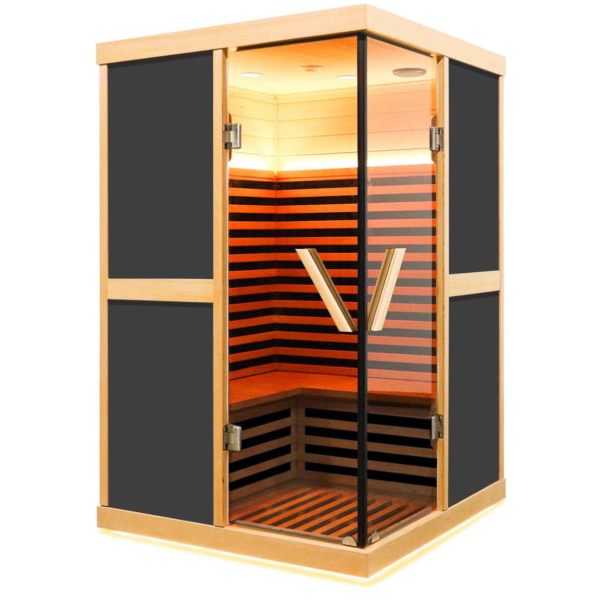 OUTEXER Infrared Sauna 1980W Wooden Saunas Home Spa Room Canadian Hemlock Wood Low-EMF Indoor Saunas with APP Control for Two Person OUTEXER