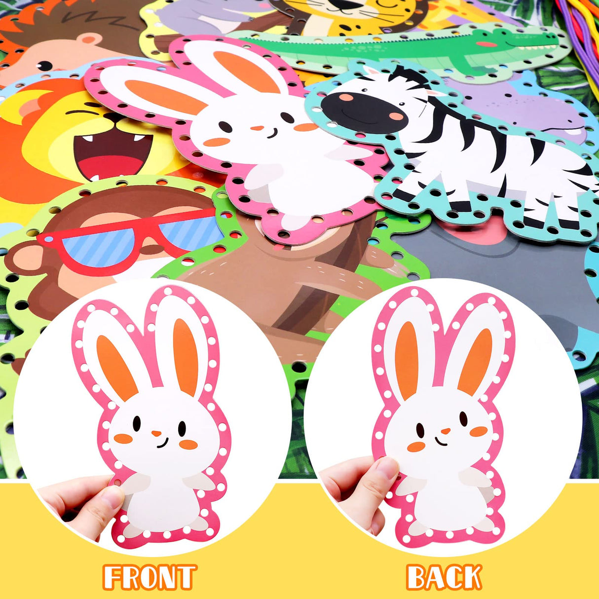 Jungle Animal Lacing Cards 12 Pack Sewing Kits for Kids Lion Wild Animal Cardboard Double Side Kids Sewing Cards Lacing Playing Games for Developing Dapaqami