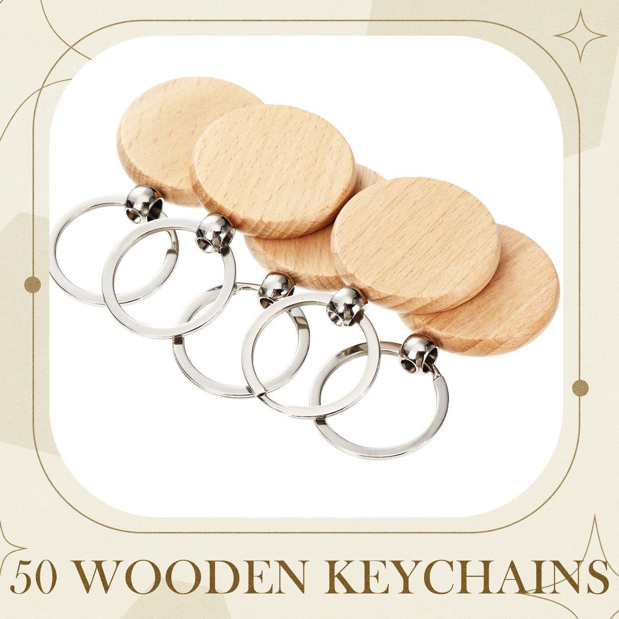 50 Pieces Wooden Keychain Blanks Laser Engraving Blanks Wood Blanks Key Chain Bulk Unfinished Wooden Key Ring Key Tag for DIY Gift Crafts (Round) Yinkin