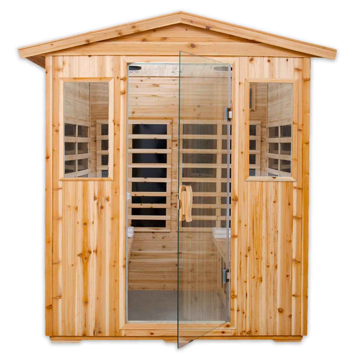 Kanlanth Far Infrared Sauna Low EMF Wooden Sauna for Home, 4 Person Outdoor Sauna Room, 2,050watt, Canadian Hemlock, Indoor Home Sauna with Kanlanth