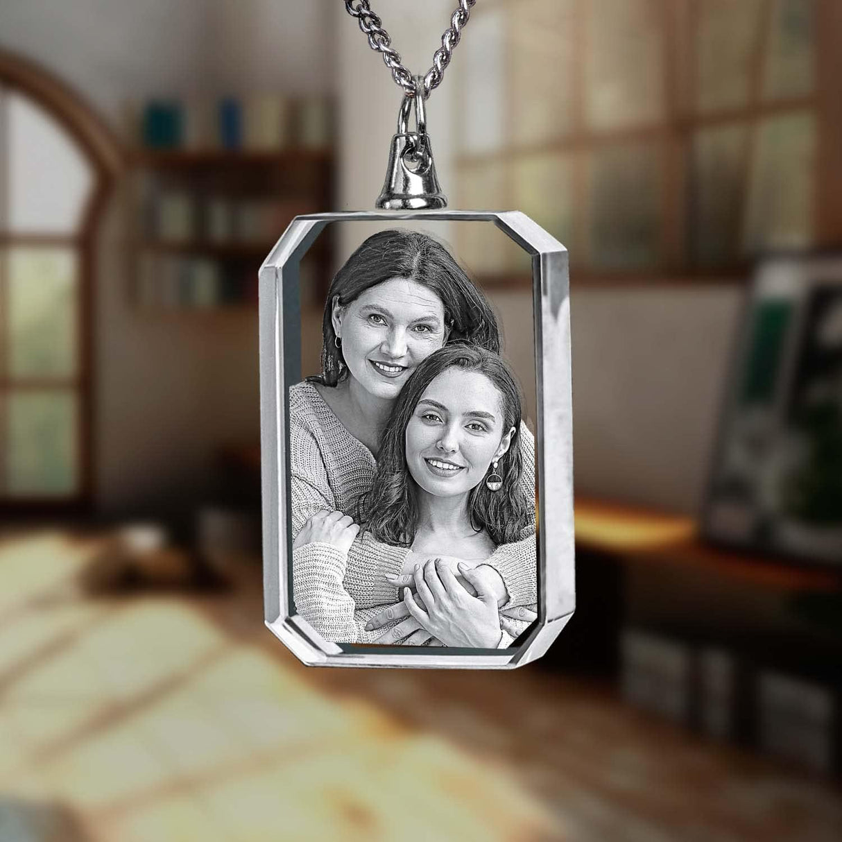 ArtPix 3D Personalized Necklace, 3D Laser Etched Photo Crystal, Engraved Rectangle Necklaces Accessories, Memorial Birthday Gifts for Mom Dad, Him ArtPix 3D