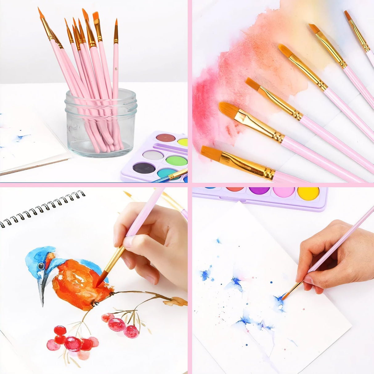 AROIC Painting Brushes Set, 10 Packs /100 Pieces, Nylon Brush Head, Suitable for Oil and Watercolor, Perfect Suit of Art Painting, Best Gift for AROIC