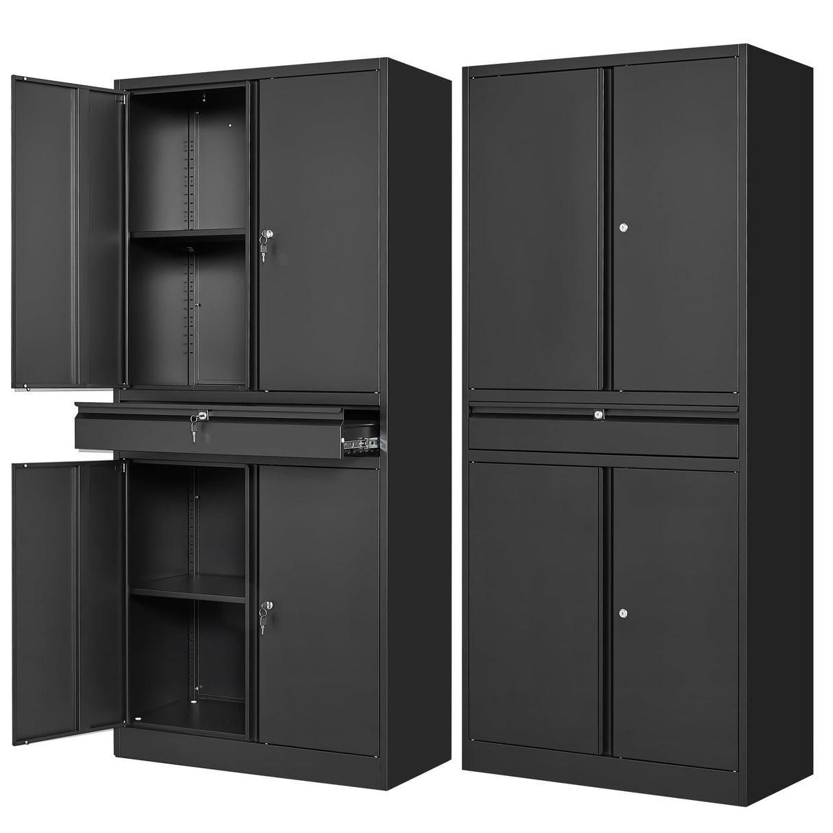 Letaya Metal Garage Storage Cabinet with Drawer,4 Door Tool Cabinet with Lock-2 Adjustable Shelves for Garage Home Office Utility Room (Black) Letaya