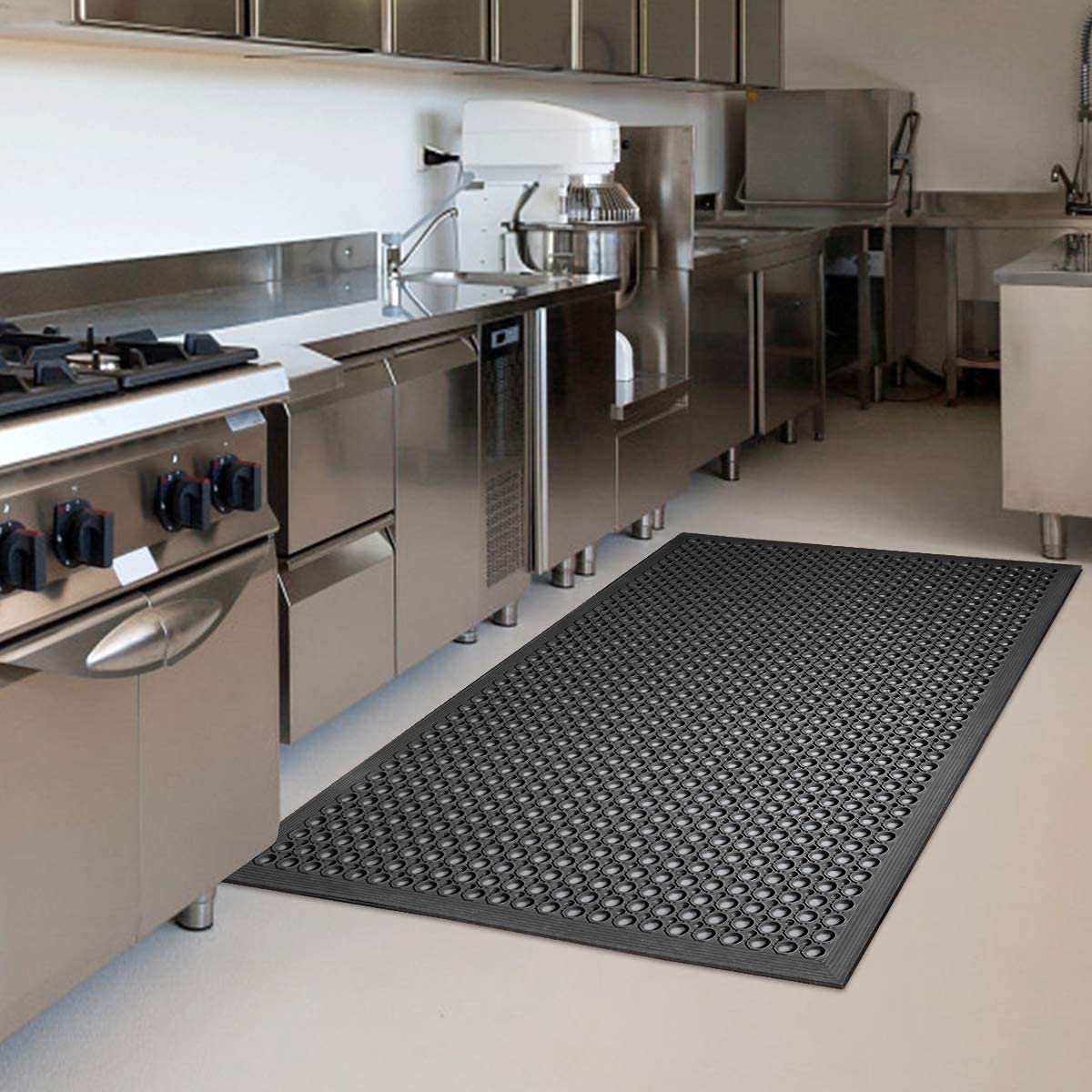 Rubber Floor Mat Anti-Fatigue Non Slip Floor Mats 36" x 60" New Commercial Heavy Duty Drainage Rubber Kitchen Mat Black Bar Floor Mat YOSHIKO
