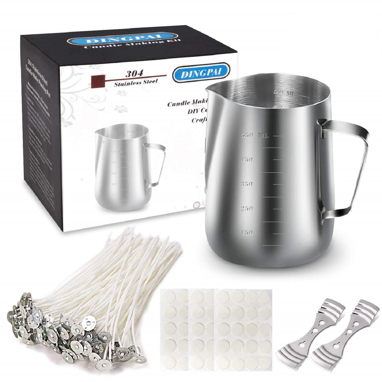 DINGPAI Candle Making Kit, DIY Candles Craft Tools,1pc Candle Make Pouring Pot,50pcs Candle Wicks, 50pcs Candle Wicks Sticker and 2pcs 3-Hole Candle DINGPAI