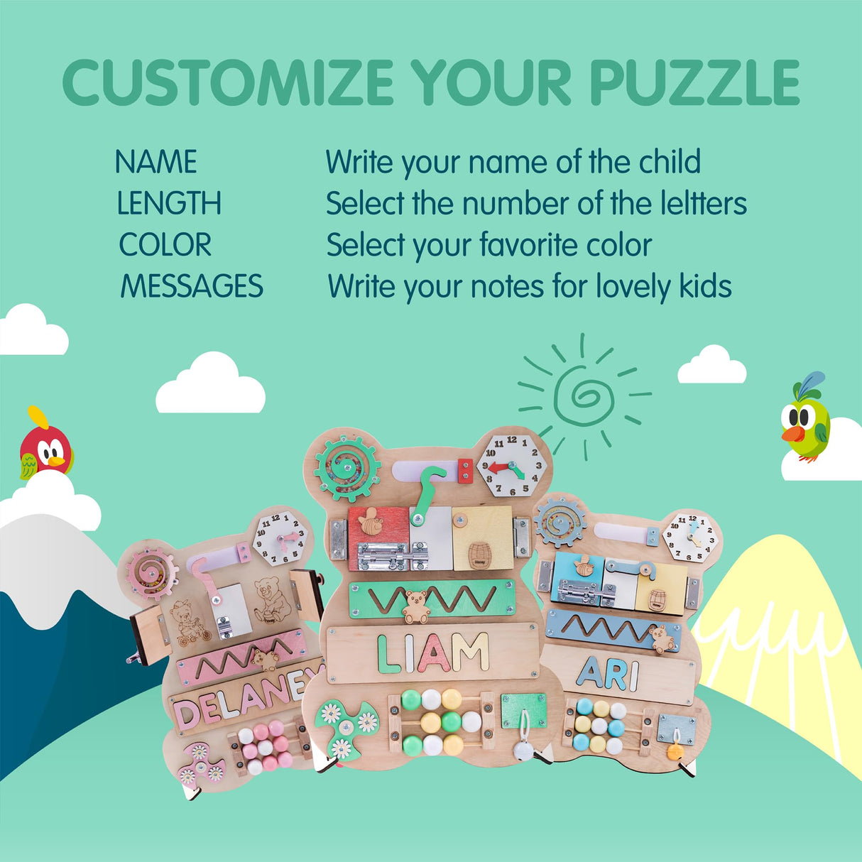 Nabytok - Customized Name Puzzle for Toddlers, Educational Games Board, Baby Personalized Board for 1-5 Years Old, Birthday Gift, Christmas Gift, WoodArtSupply