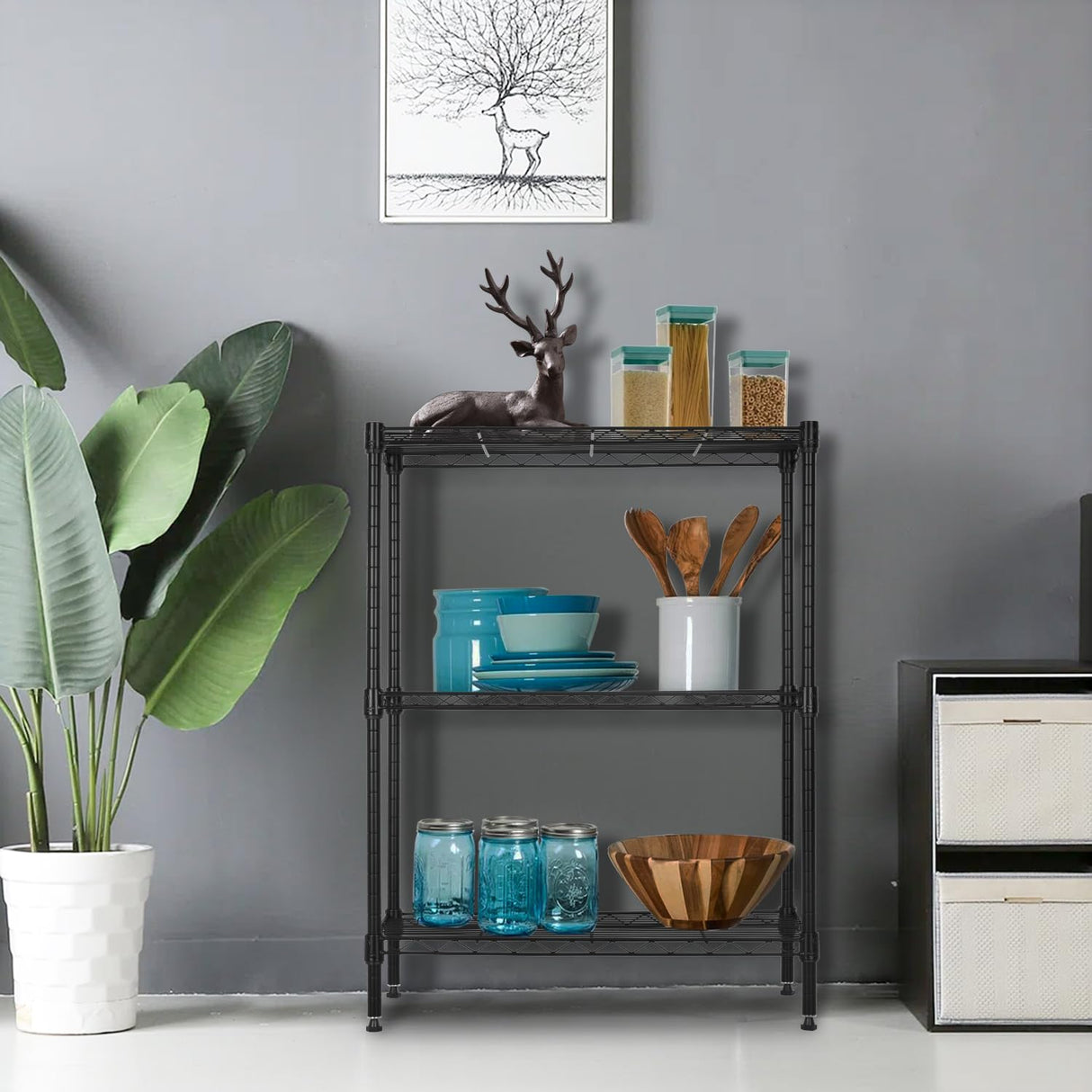 PayLessHere Wire Shelving Unit Heavy Duty Storage Rack Metal Shelf Garage Organizer Wire Rack with Casters (Black, 23" D x 13" W x 30" H) PayLessHere