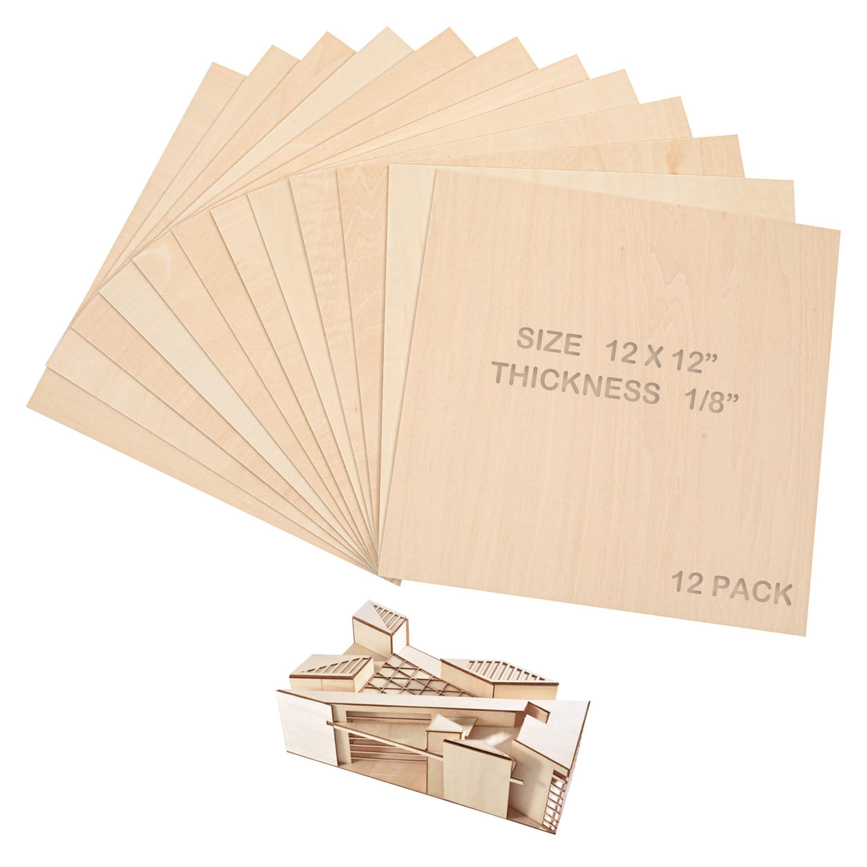 Calvana(12-Pack) 12”x12”x1/8”Balsa Sheets for Crafts-Perfect for Architectural Models Drawing Painting Wood Engraving Wood Burning Laser Scroll Calvana
