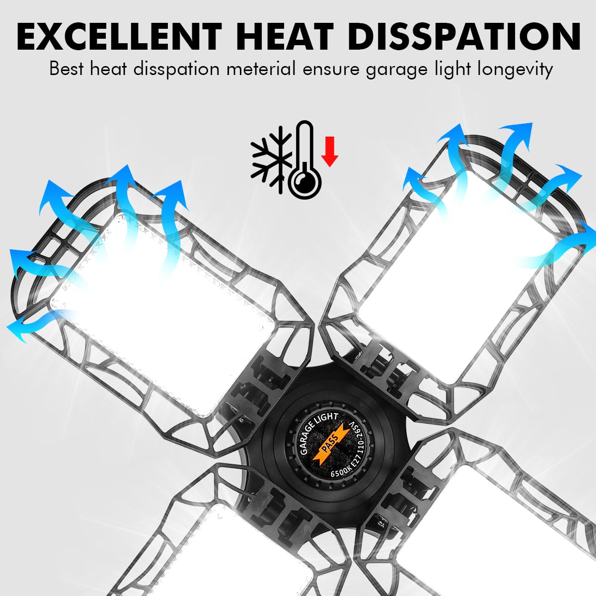 LED Garage Light 4 Pack, 120W Ultra Bright LED Shop Light with 4 Adjustable Panels, 12000LM E26/E27 Base Deformable Ceiling Light Fixtures for Tudoccy